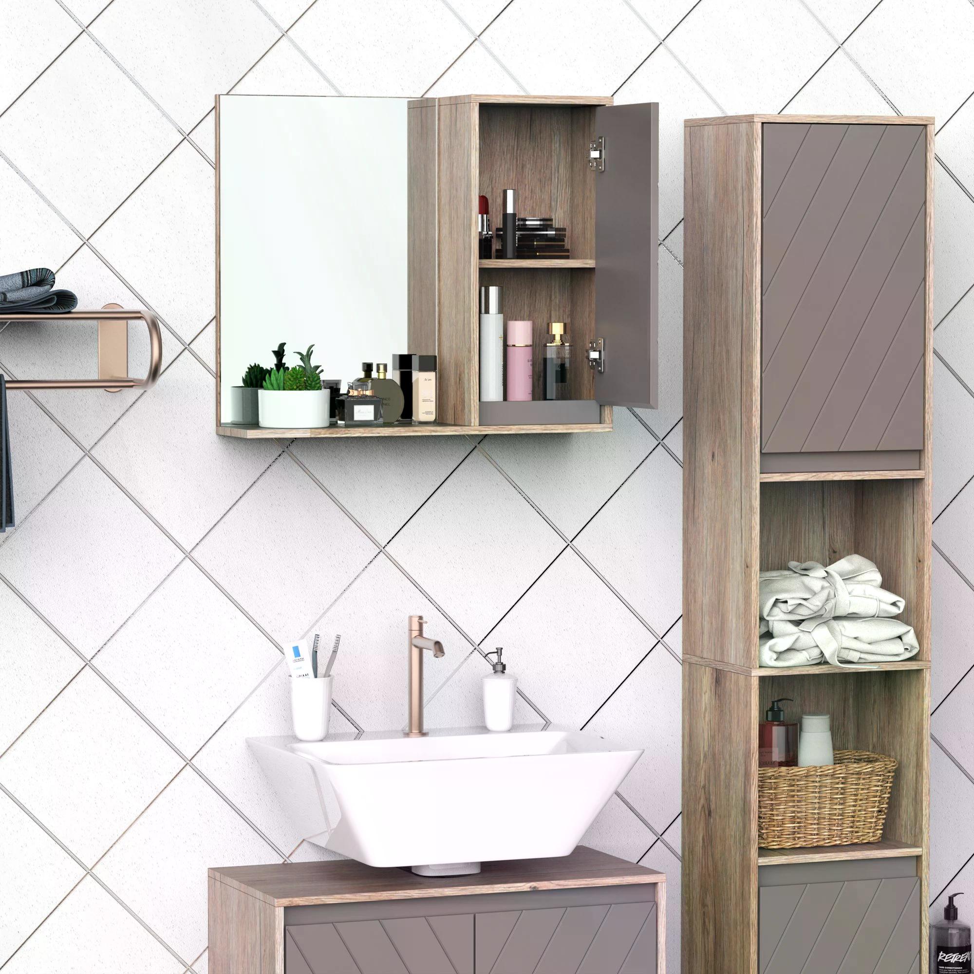 HOMCOM Wall Mounted Bathroom Cabinet, MDF Construction with Mirror, Space-Saving Storage Solution