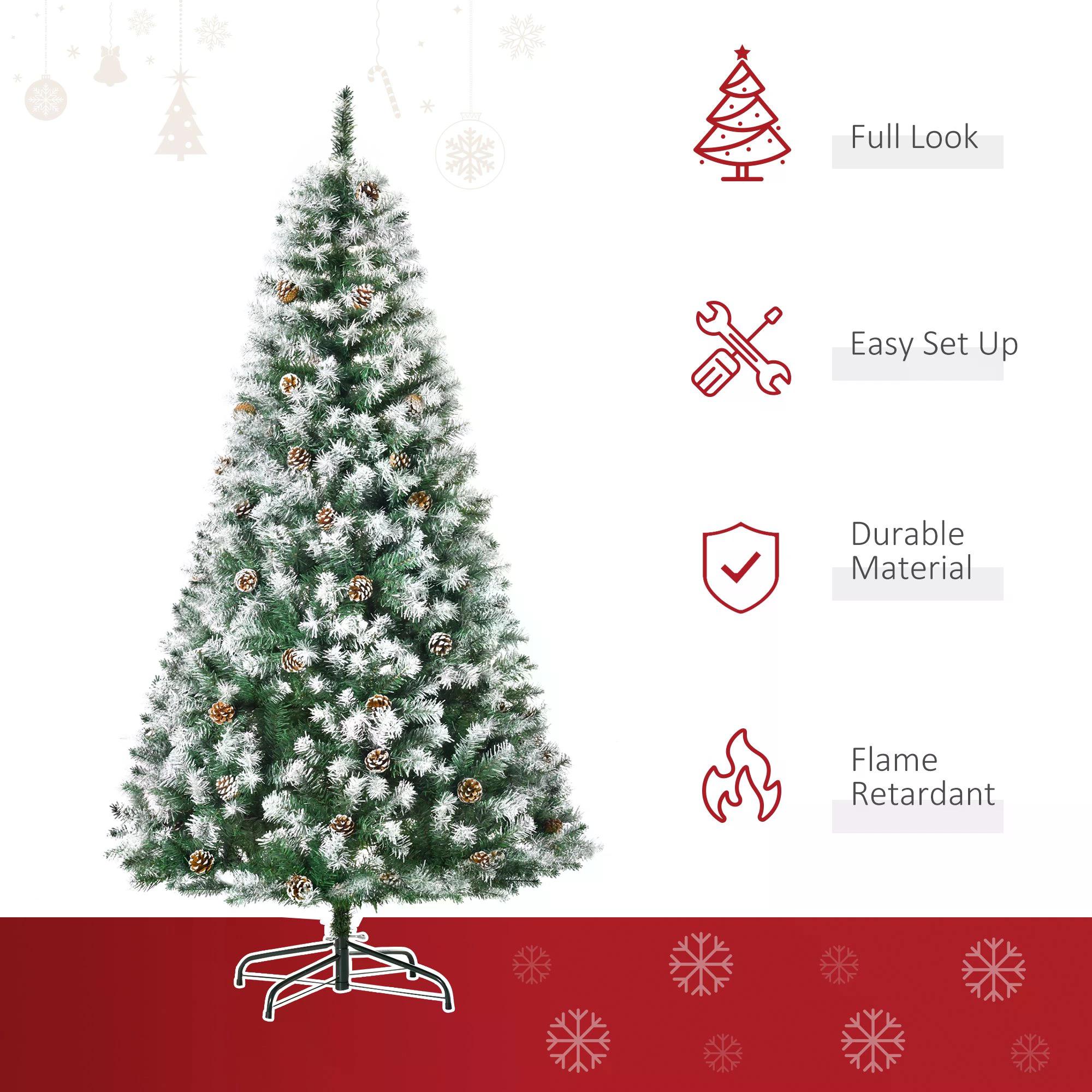 HOMCOM 6FT Artificial Christmas Tree with Pine Cones, Holiday Home Xmas Decoration Automatic Open, Green