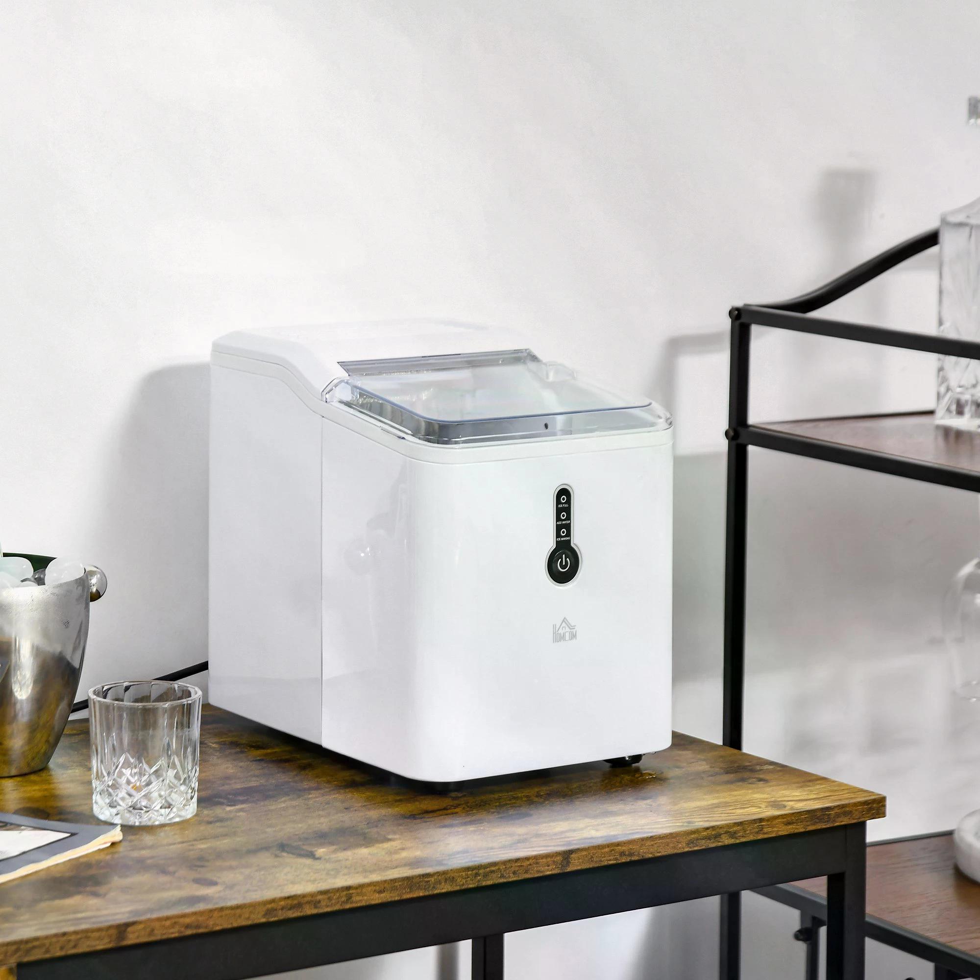 HOMCOM 12kg Ice Maker Machine | Counter Top Cube | Home Drink Equipment | 1.5L Self Clean Function w/ Basket Freestanding Kitchen Office Dining-White