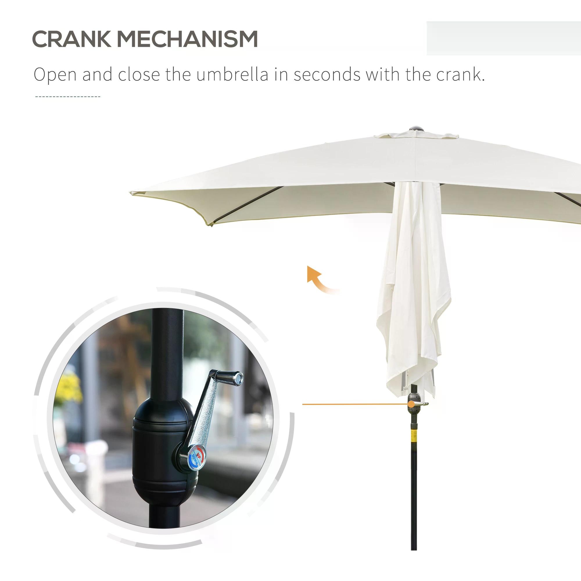 Outsunny 3x2m Garden Parasol Umbrella, Canopy with Aluminum Tilt, Crank Rectangular Sun Shade Steel, Cream White