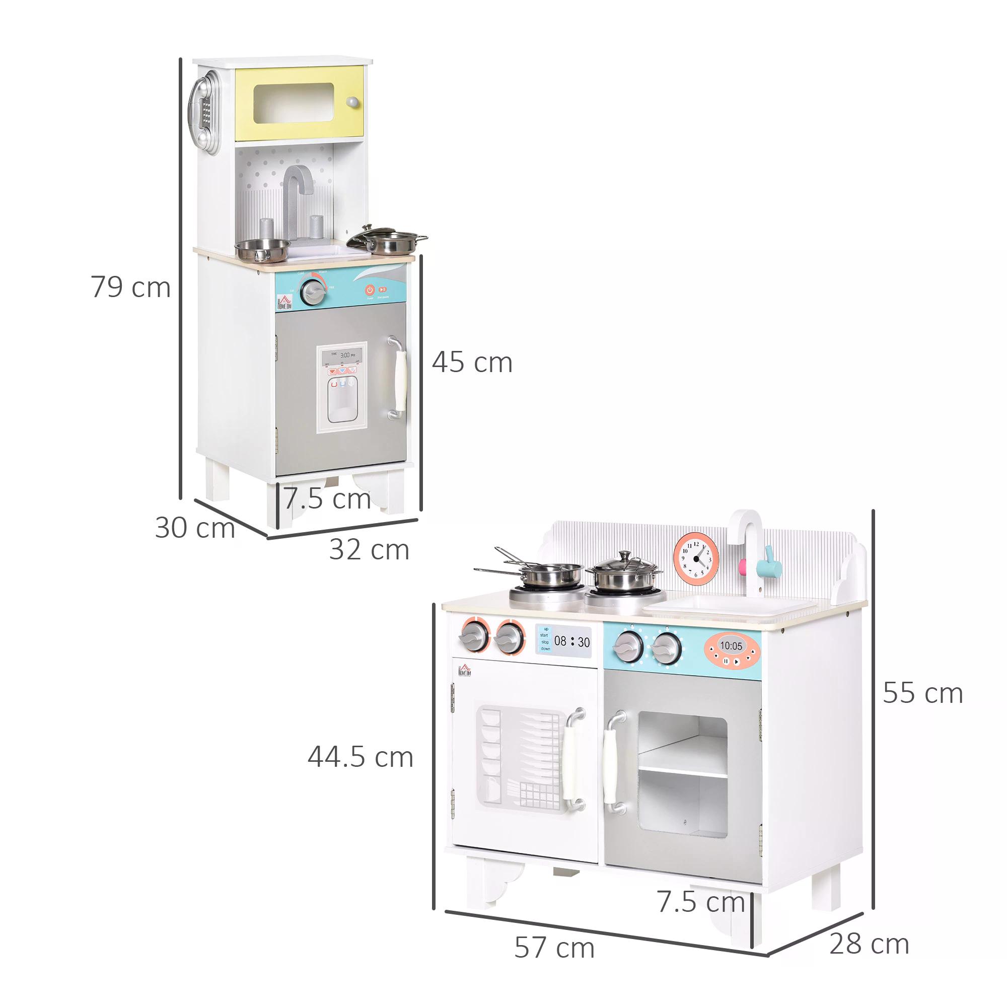 HOMCOM Two Kids Wooden Toy Kitchen Play Cooking Set Pretend Role Playset, with  Sink, Telephone, Storage Basket, for 3-6 Years Old
