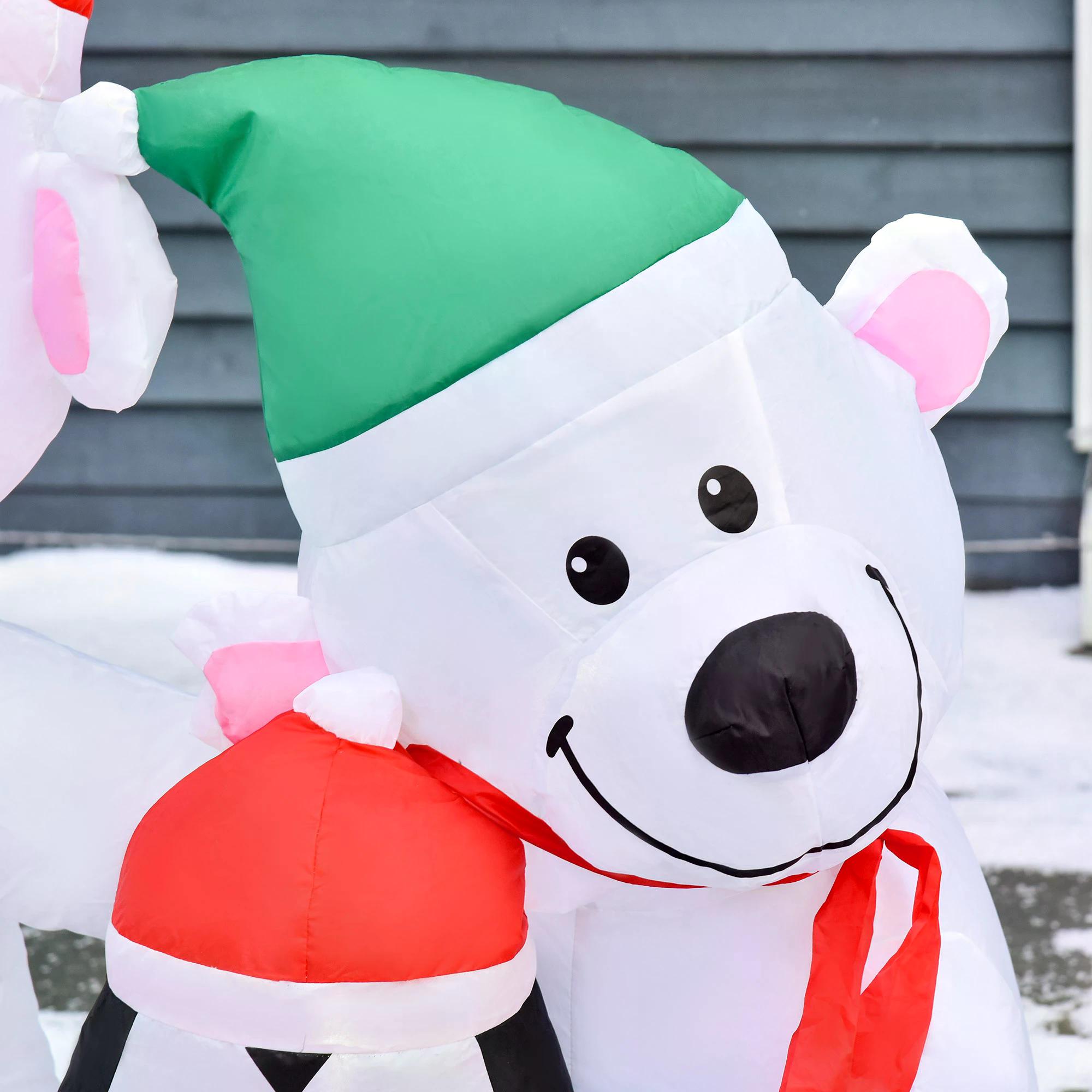 HOMCOM 1.1m Christmas Inflatable Decoration with Two Bears and Penguin Light Up Outdoor Blow Up Decorations Xmas Decor for Holiday Party Garden