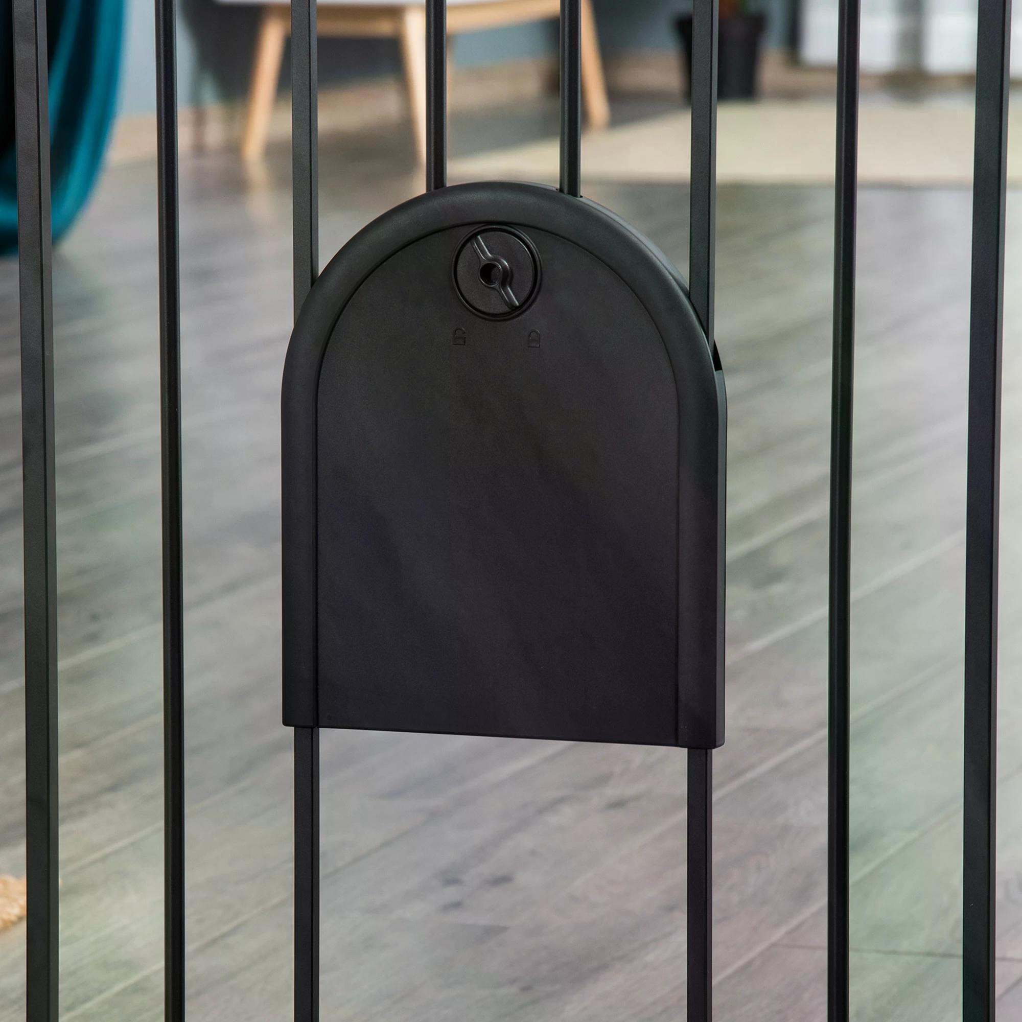 PawHut 75-82 cm Pet Safety Gate Barrier, Stair Pressure Fit, w/ Small Door, Auto Close, Double Locking, for Doorways, Hallways, Black