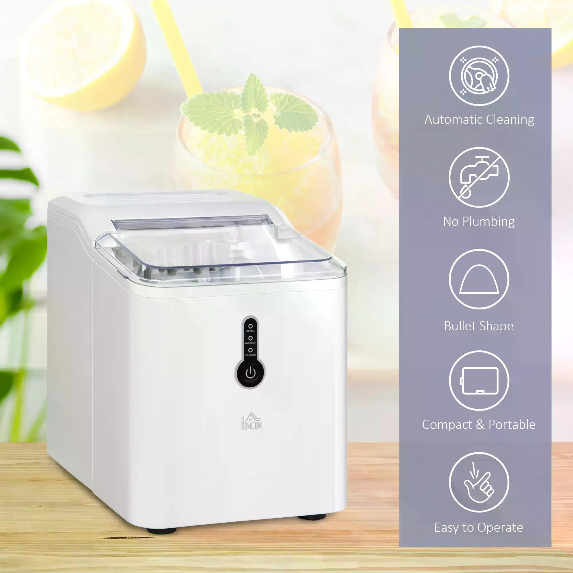 HOMCOM 12kg Ice Maker Machine | Counter Top Cube | Home Drink Equipment | 1.5L Self Clean Function w/ Basket Freestanding Kitchen Office Dining-White