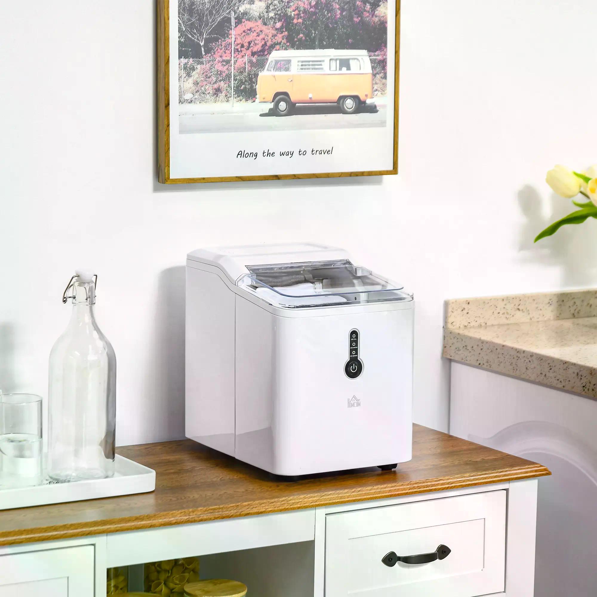 HOMCOM 12kg Ice Maker Machine | Counter Top Cube | Home Drink Equipment | 1.5L Self Clean Function w/ Basket Freestanding Kitchen Office Dining-White