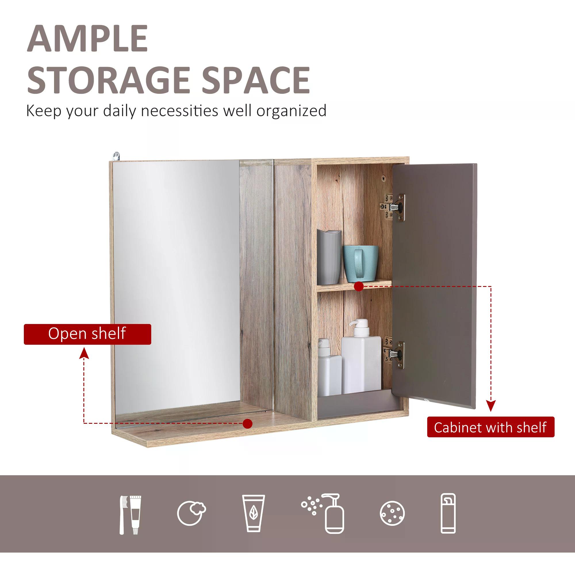 HOMCOM Wall Mounted Bathroom Cabinet, MDF Construction with Mirror, Space-Saving Storage Solution