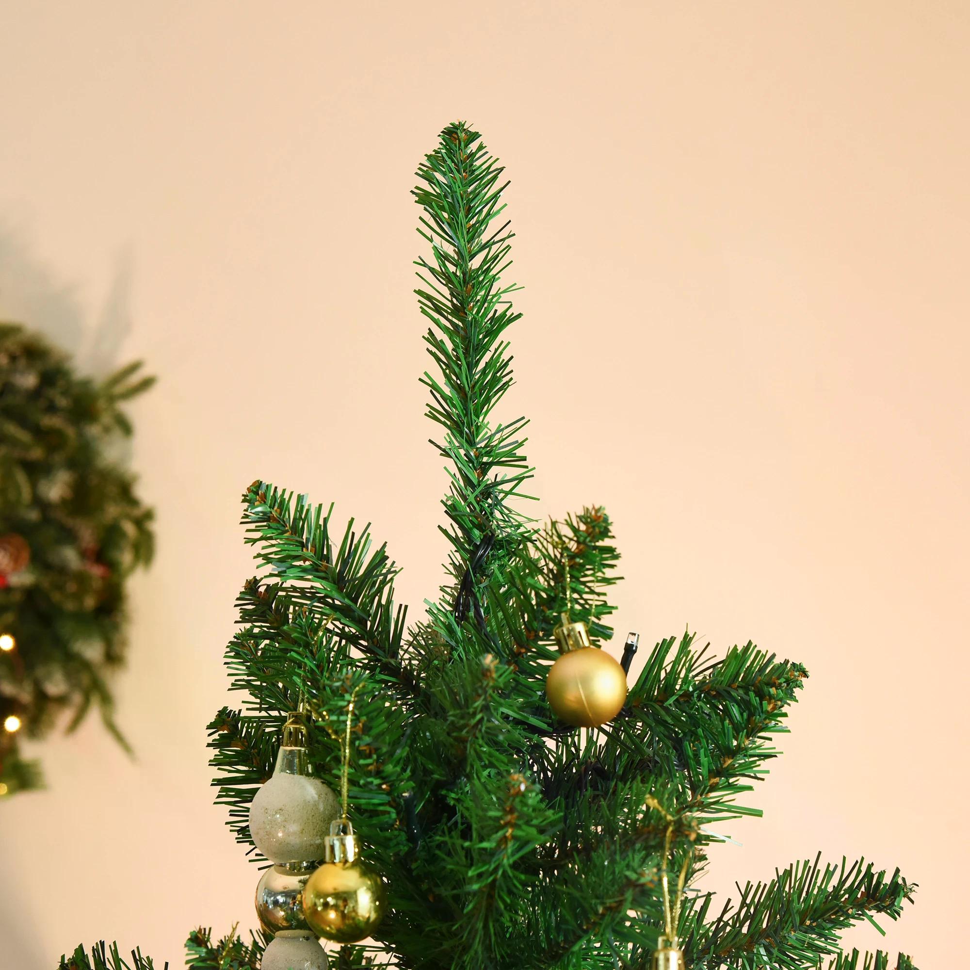 HOMCOM 5ft Prelit Christmas Tree Artificial Tree Warm White LED Light Holiday Home Xmas Decoration, Green