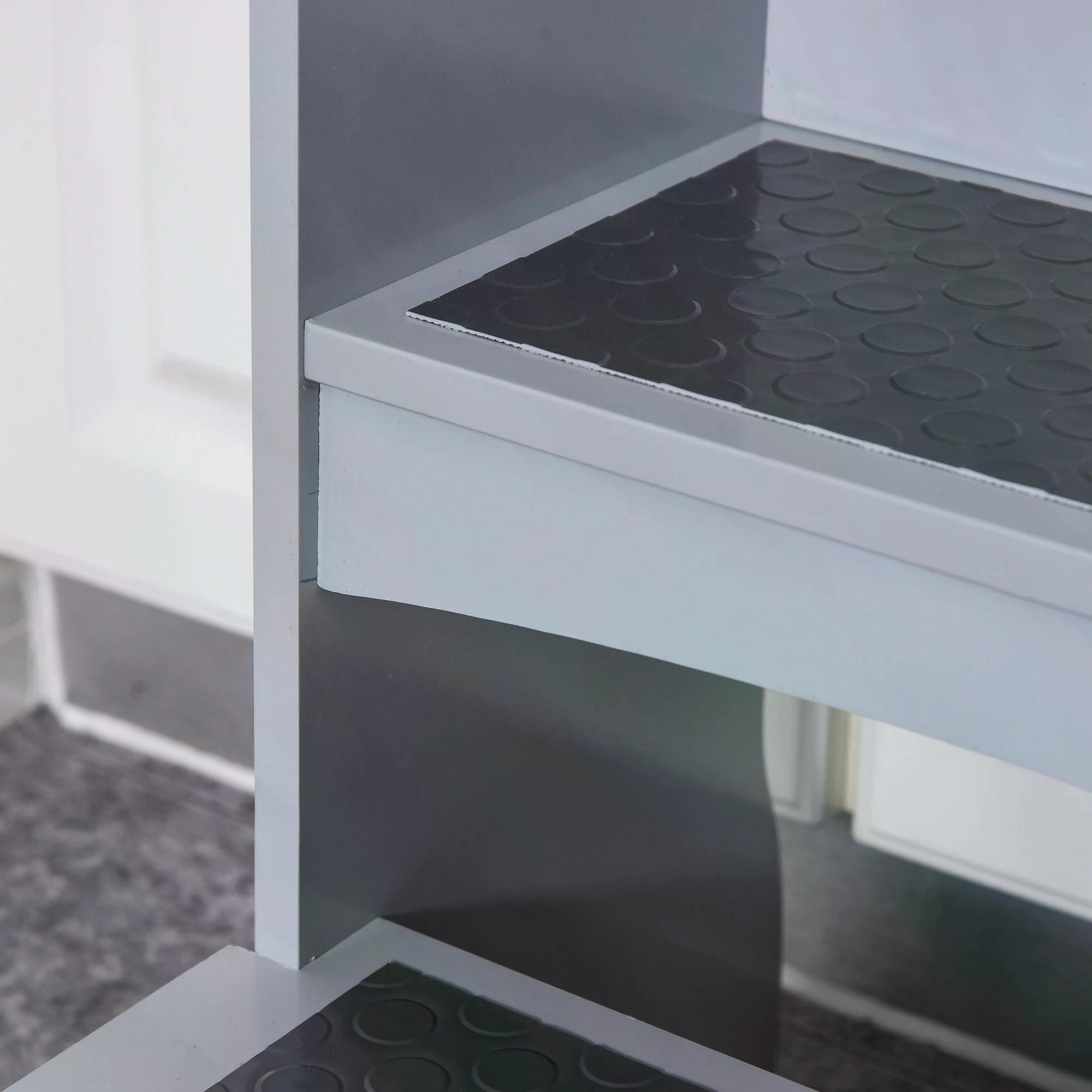 HOMCOM Kids Wooden Step Stool Kitchen Helper w/ Non-Slip Panels Handles Child Toddler Home Help 3 - 8 Yrs Grey