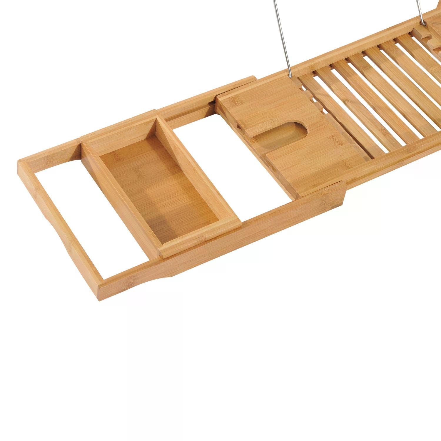 HOMCOM Extendable Bamboo Bathtub Shelf Rack Bath Caddy Tray Bathroom Storage 75-109Lx23.5Wx4T cm
