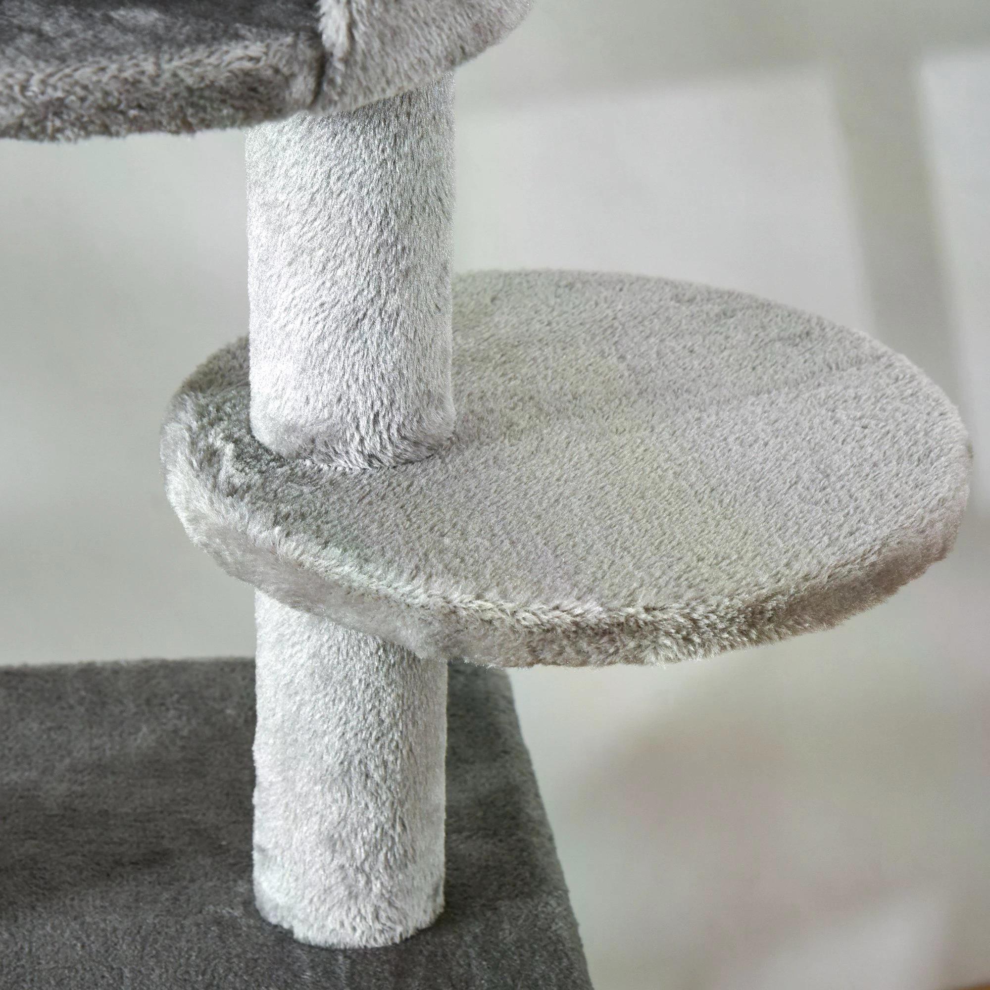 PawHut Cat Climbing Tree 255cm Adjustable Kitty Activity Centre Floor-to-Ceiling Climber with Double Condo, Play Rest Post, Light Grey