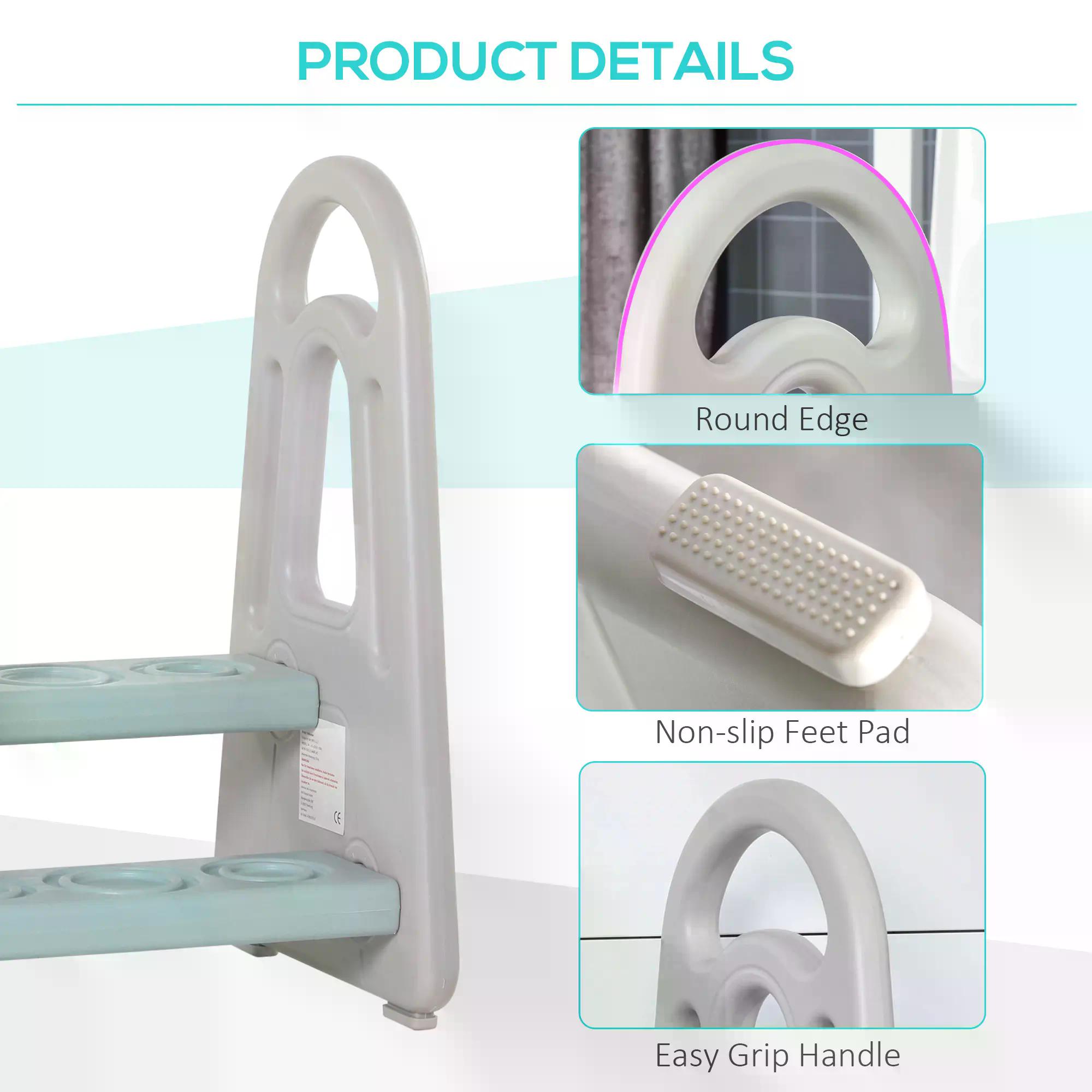 HOMCOM Two Step Stool for Kids Toddlers Ladder or Toilet Potty Training Bathroom Sink Bedroom Kitchen Helper with Non-slip Handle and Feet Pad