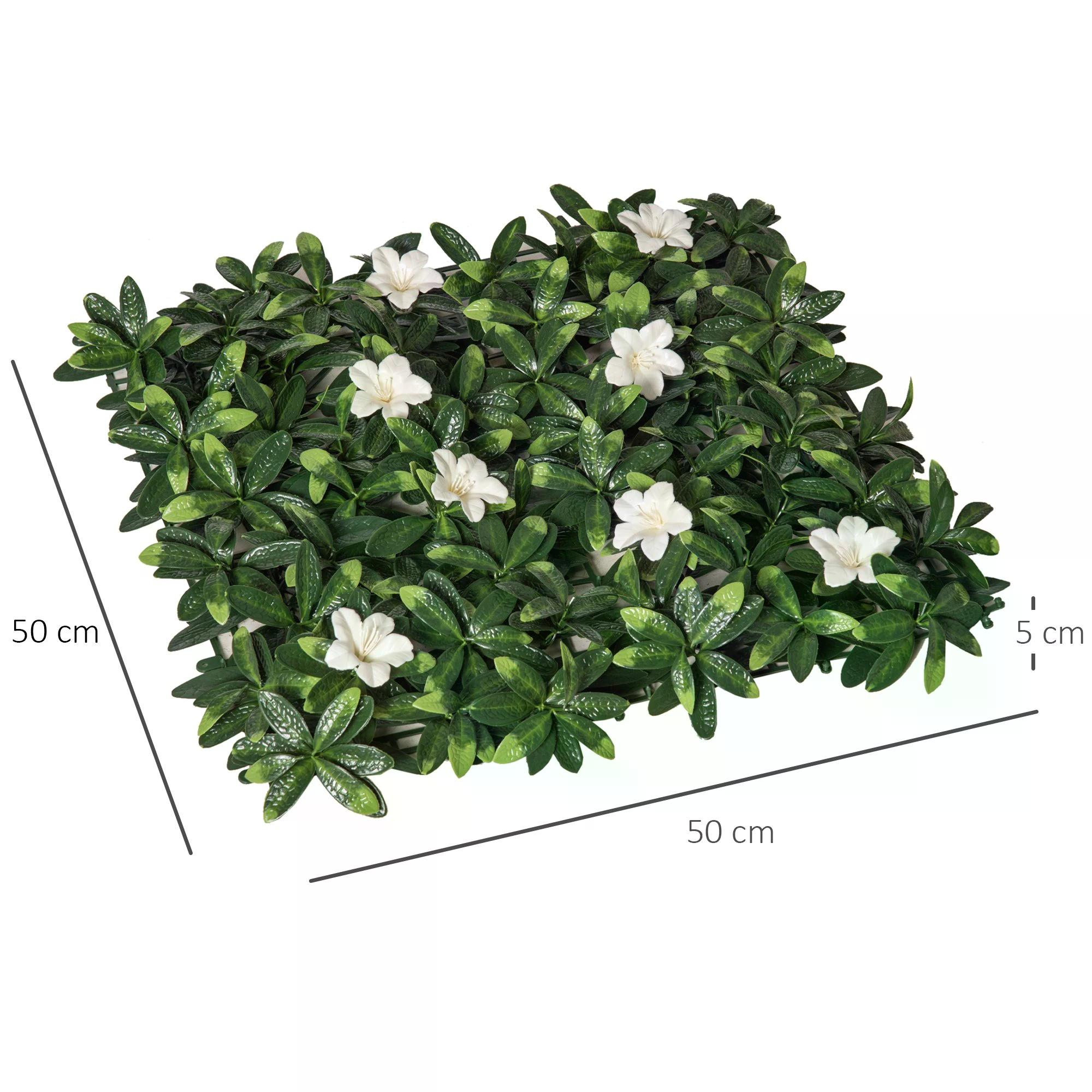 Outsunny 12PCS Artificial Boxwood Wall Panels 20" x 20" Rhododendron Privacy Fence Screen Faux Hedge Greenery Backdrop for Garden Backyard Balcony
