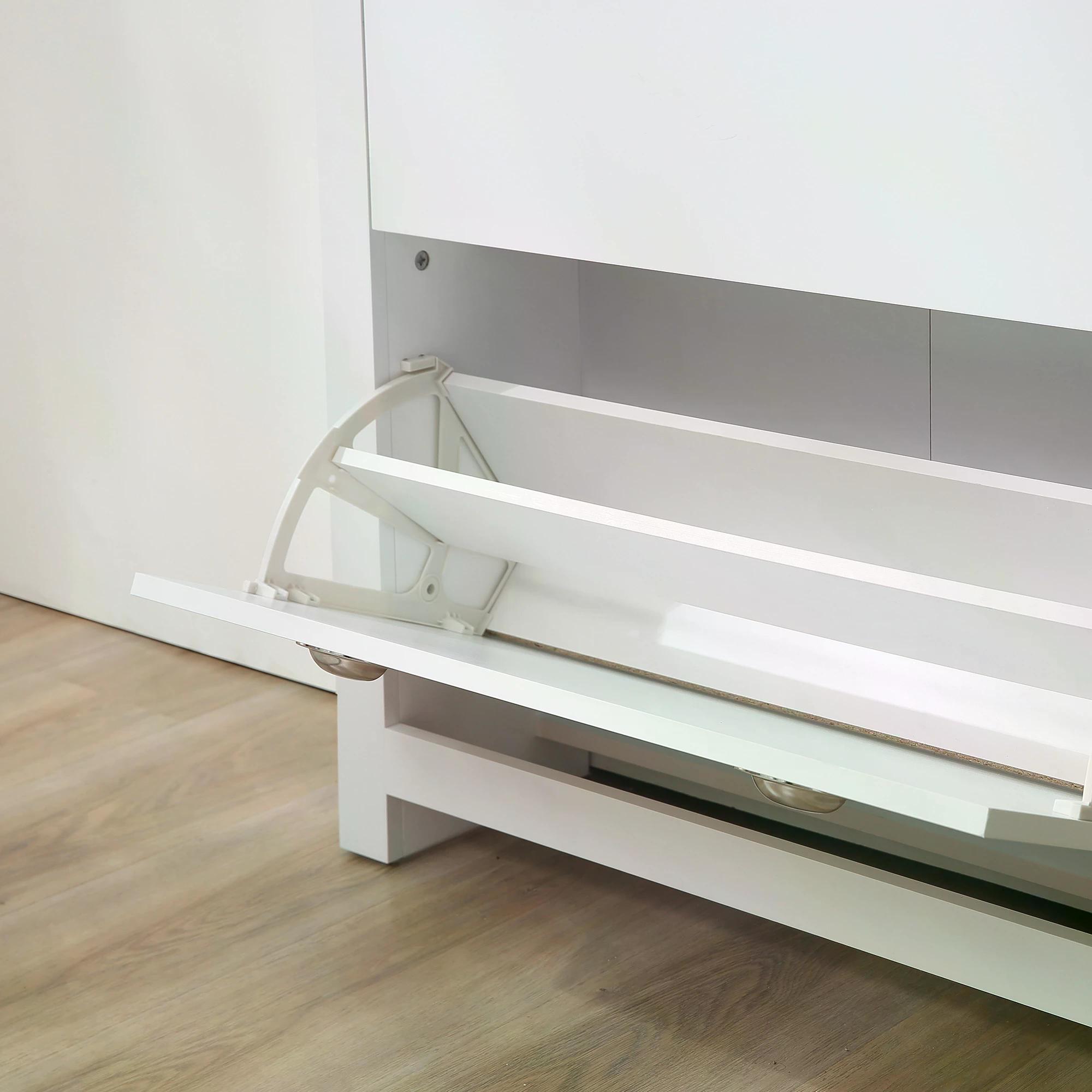 HOMCOM Compact 2 Drawer Shoe Storage Cabinet, Modern Hallway Organiser, Wooden, with Flip Doors & Adjustable Shelf, Holds 12 Pairs, White