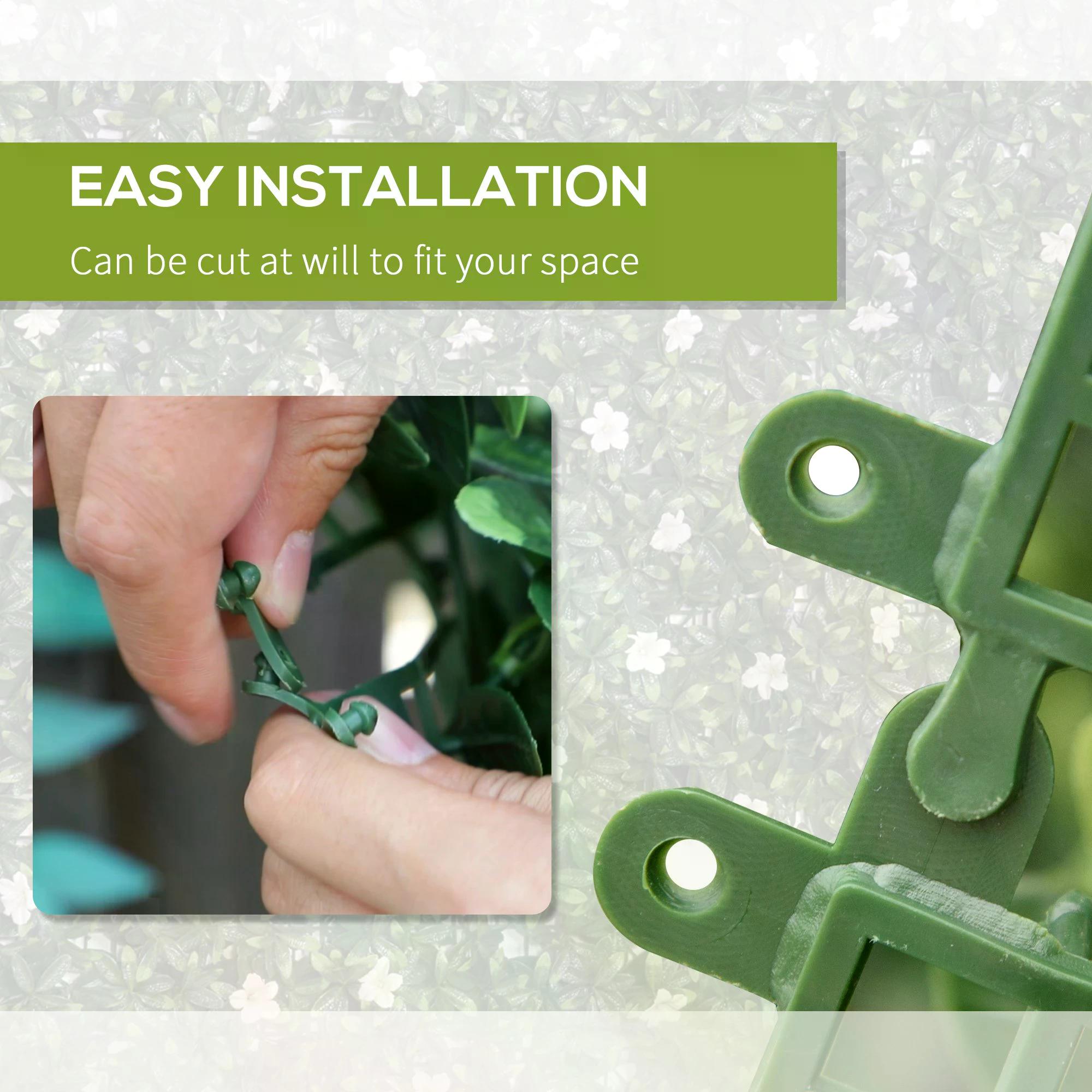 Outsunny 12PCS Artificial Boxwood Wall Panels 20" x 20" Rhododendron Privacy Fence Screen Faux Hedge Greenery Backdrop for Garden Backyard Balcony