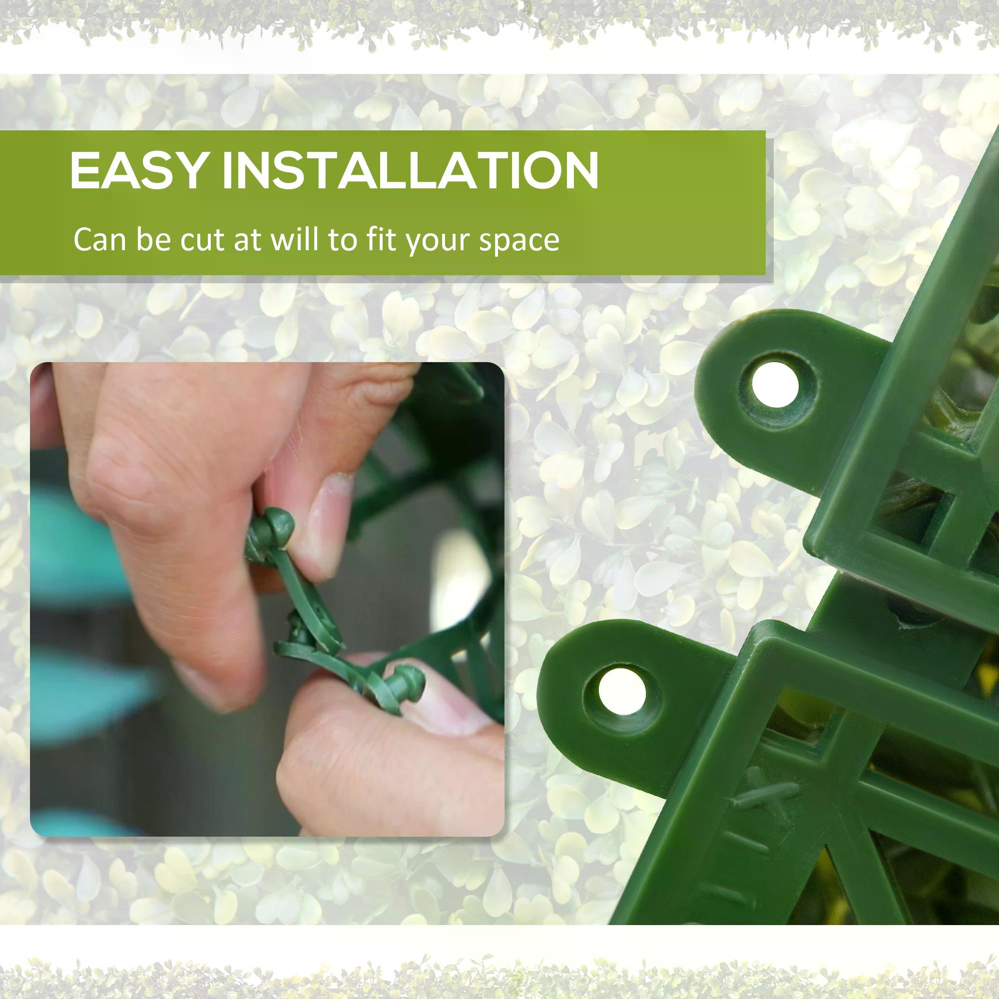 Outsunny Artificial Wood Paneling, 12PCS 20" x 20" Grass Privacy Fence Screen, Faux Hedge Greenery Backdrop, Encrypted Milan Grass