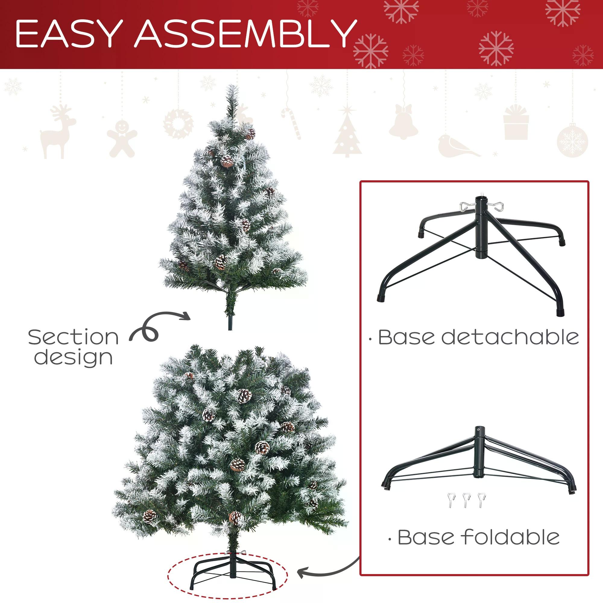 HOMCOM 5FT Artificial Christmas Tree with Pine Cones, Holiday Home Xmas Decoration Automatic Open, Green