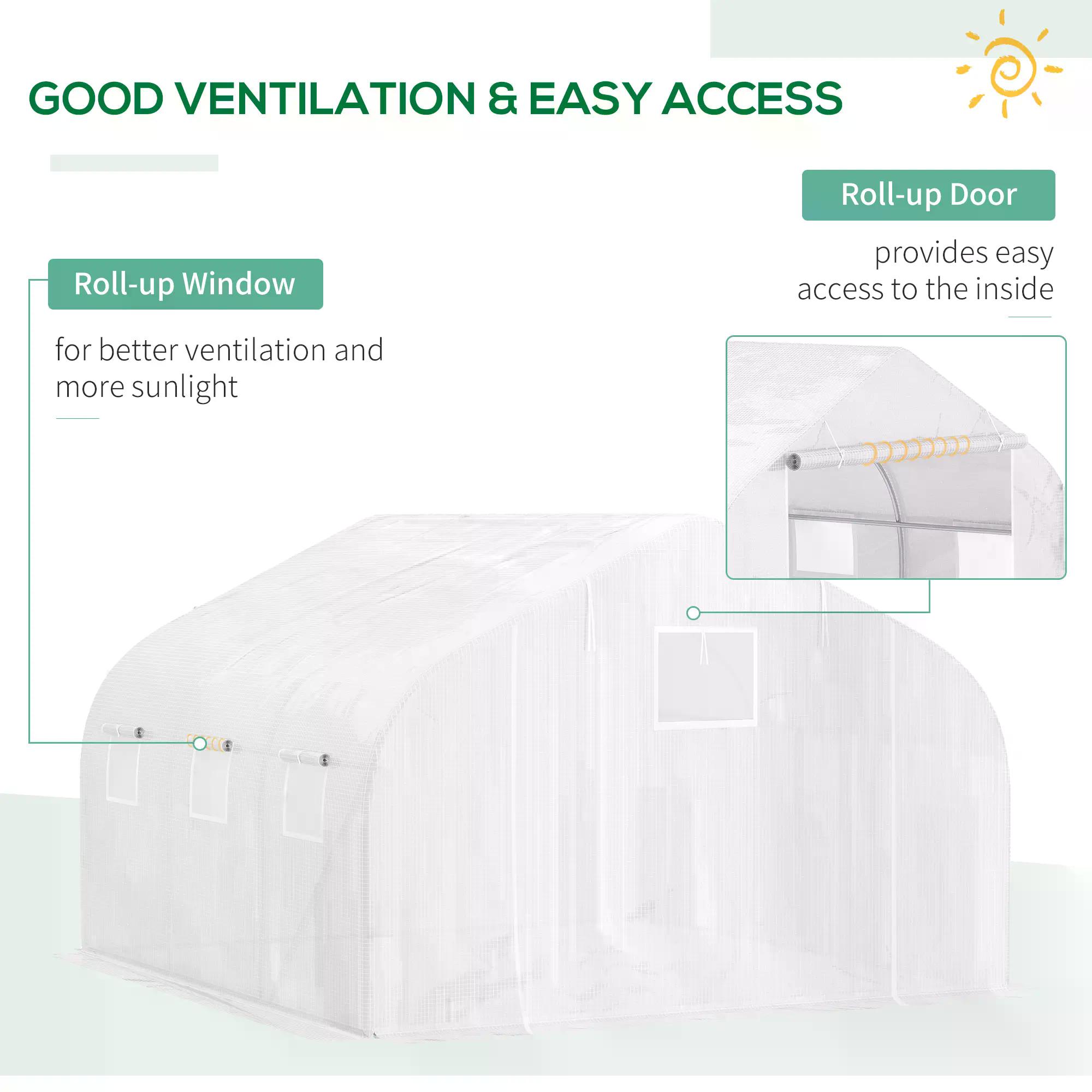 Outsunny 4.5 x 3 x 2m Greenhouse Replacement Cover Reinforced Gardening Plant Cover for Walk-In Growhouse with Zipper Door, White, COVER ONLY