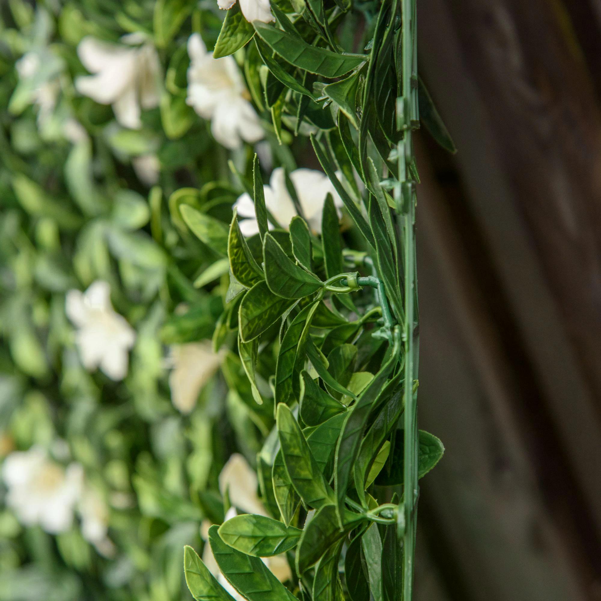 Outsunny 12PCS Artificial Boxwood Wall Panels 20" x 20" Rhododendron Privacy Fence Screen Faux Hedge Greenery Backdrop for Garden Backyard Balcony