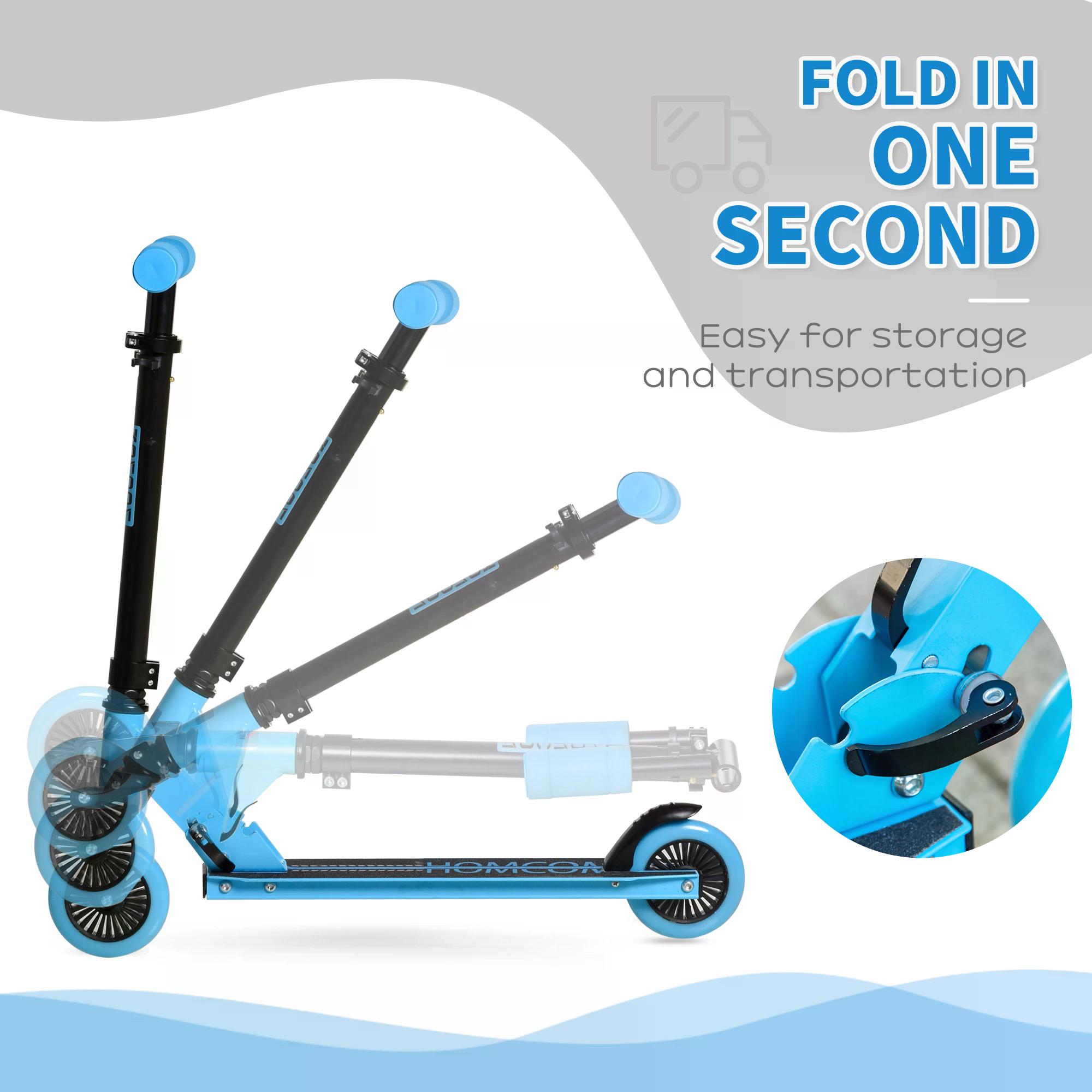HOMCOM Scooter for Kids Toddler Foldable Kick Scooter with Adjustable Height Brake for Boys and Girls 3-8 Years Aluminium Blue