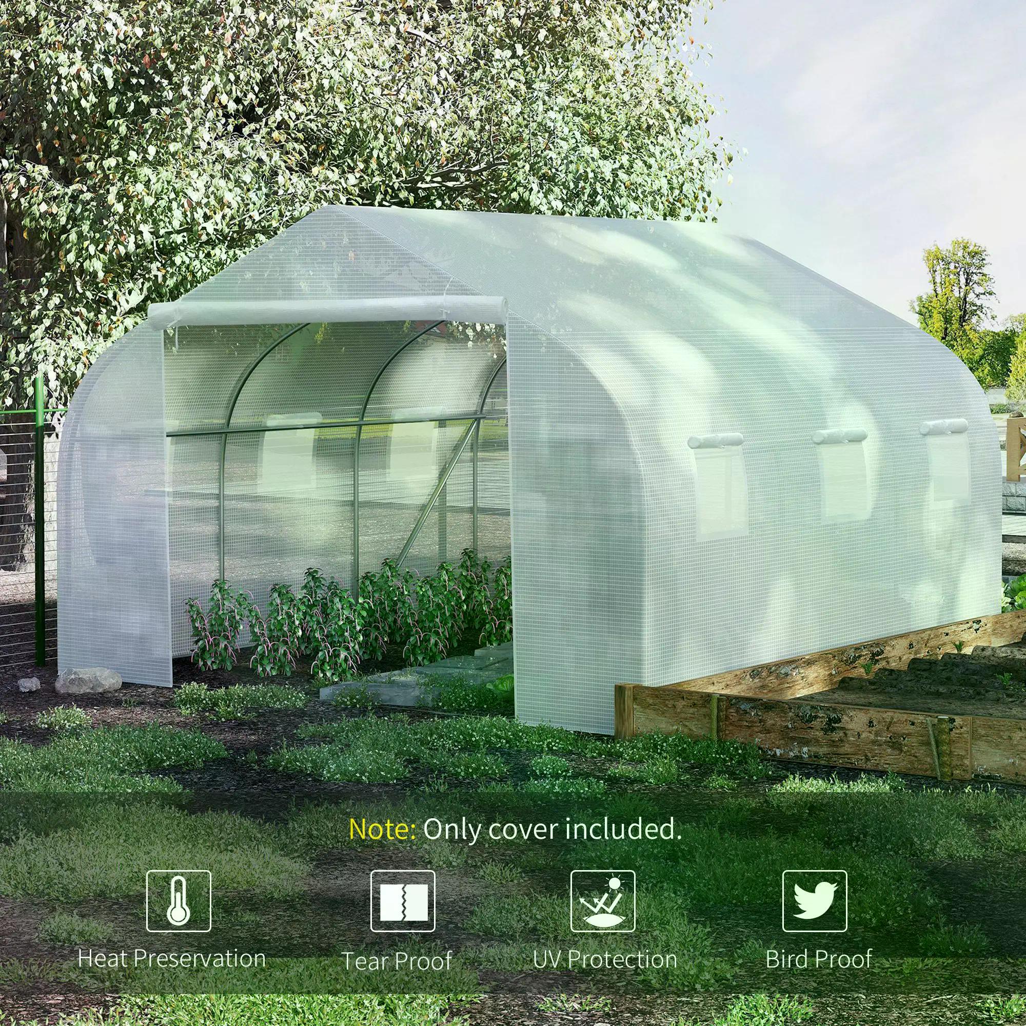 Outsunny 4.5 x 3 x 2m Greenhouse Replacement Cover Reinforced Gardening Plant Cover for Walk-In Growhouse with Zipper Door, White, COVER ONLY