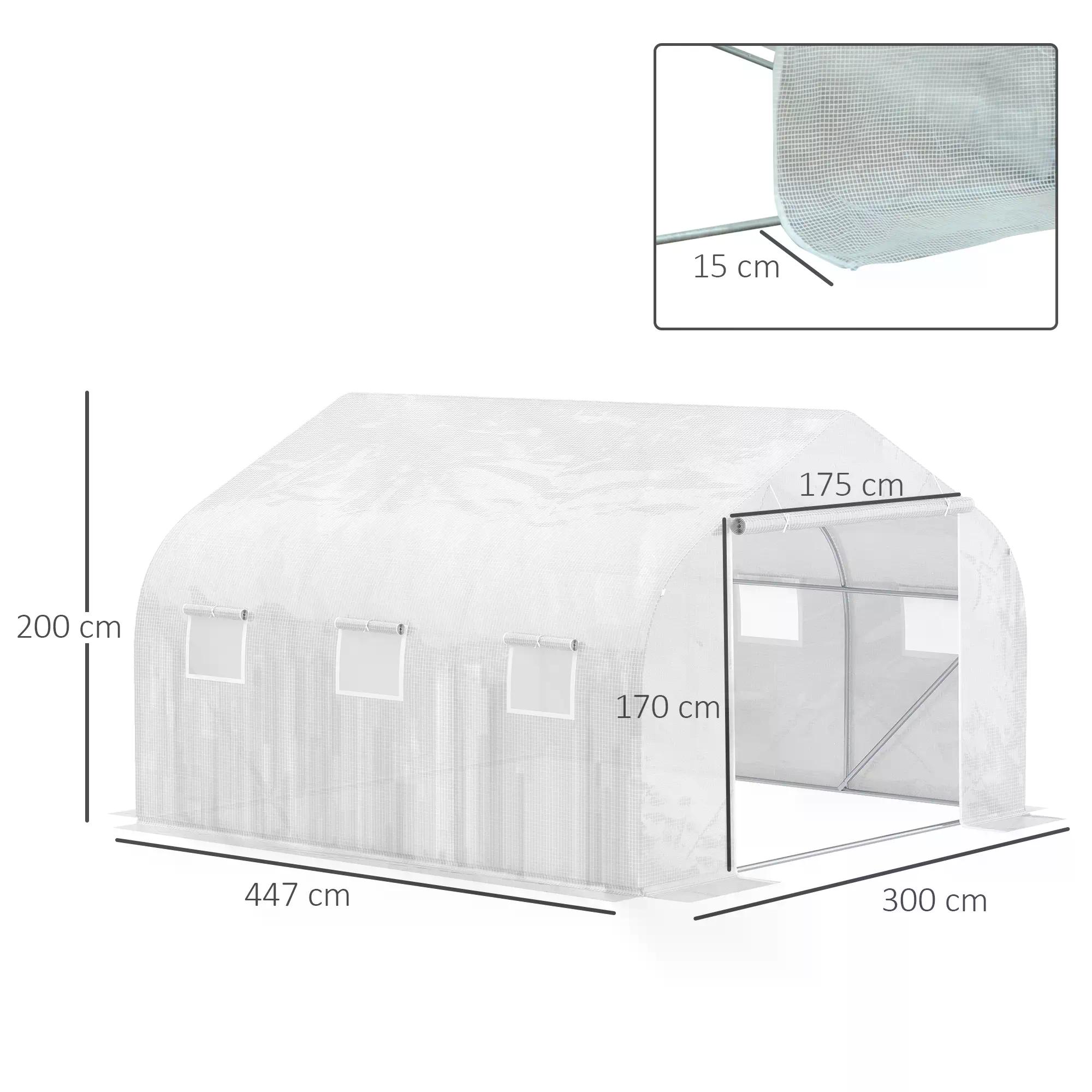Outsunny 4.5 x 3 x 2m Greenhouse Replacement Cover Reinforced Gardening Plant Cover for Walk-In Growhouse with Zipper Door, White, COVER ONLY