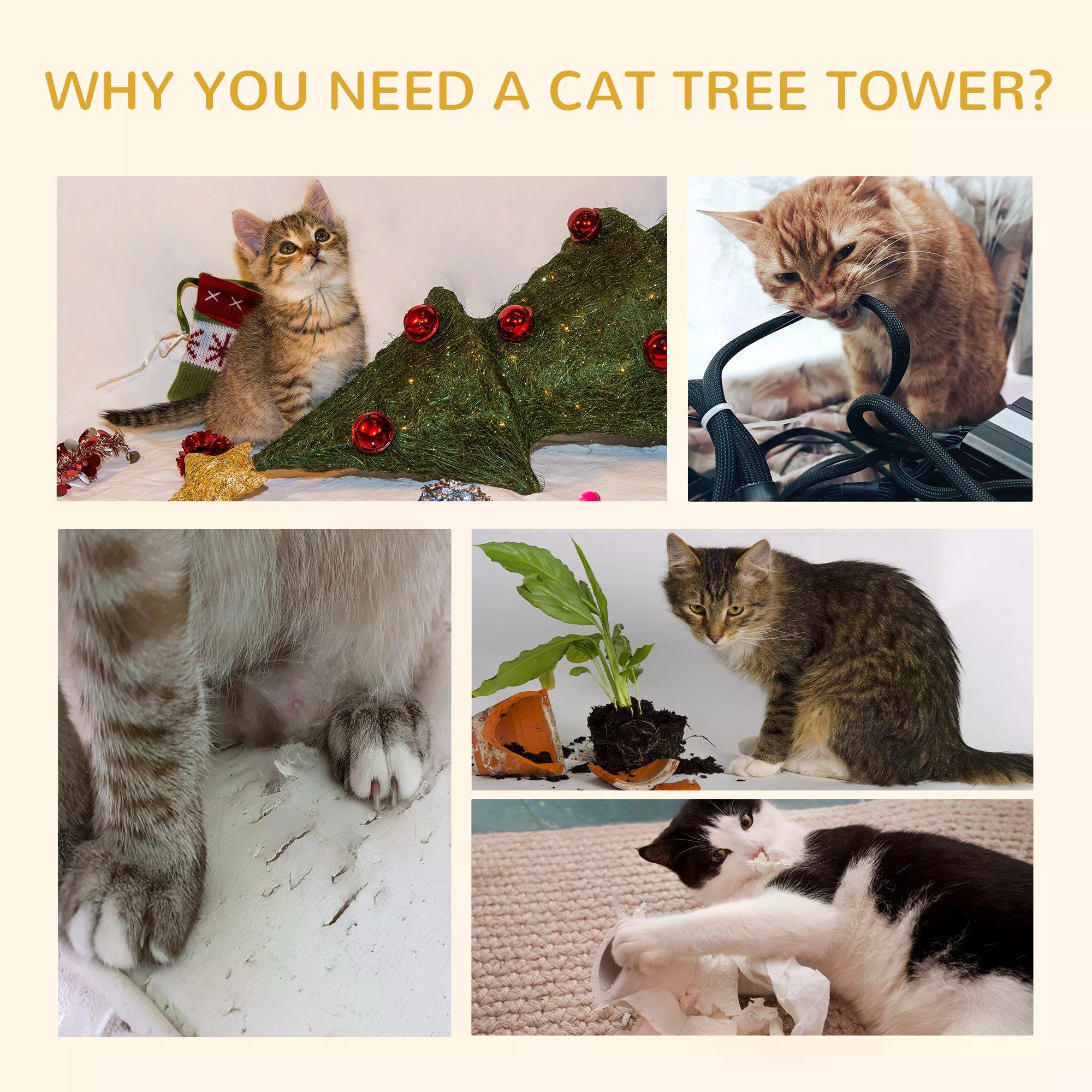 PawHut Cat Tree Tower, Floor to Ceiling with 3 Perches, Scratching Posts, Activity Centre for Kittens, Grey