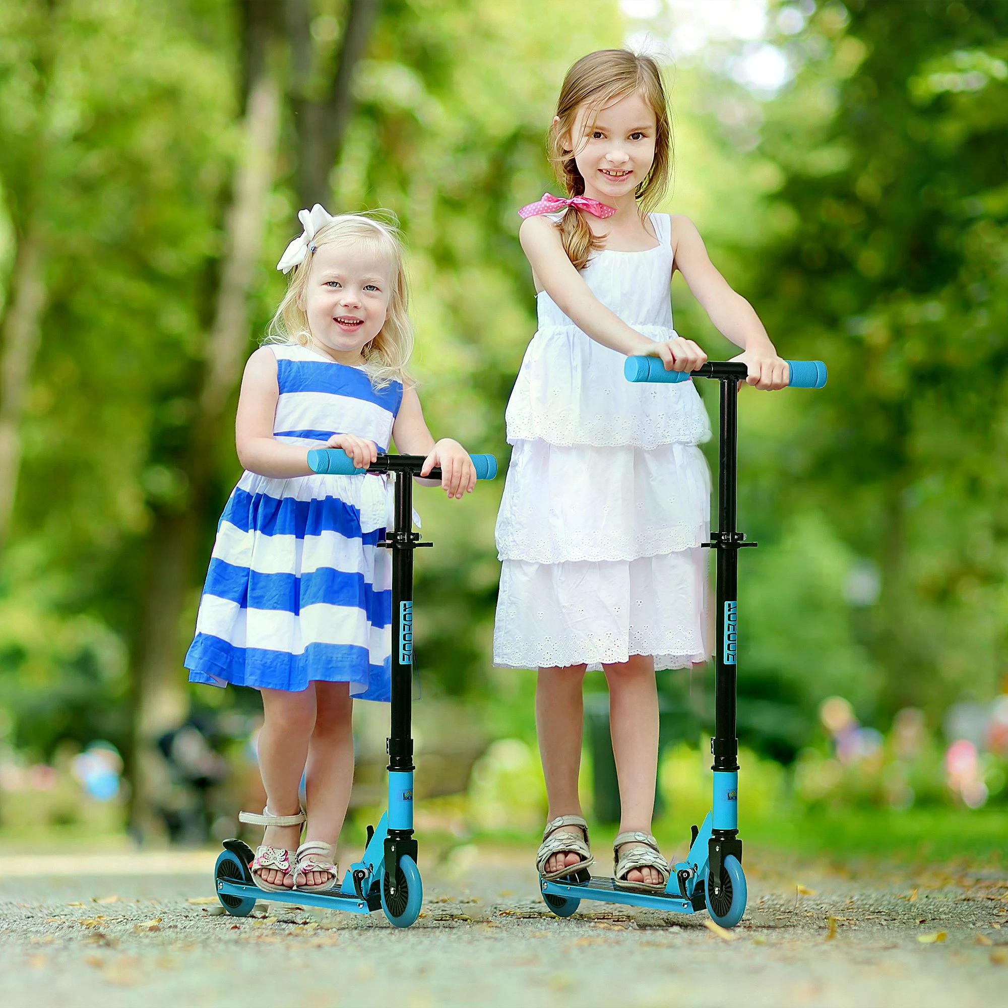 HOMCOM Scooter for Kids Toddler Foldable Kick Scooter with Adjustable Height Brake for Boys and Girls 3-8 Years Aluminium Blue