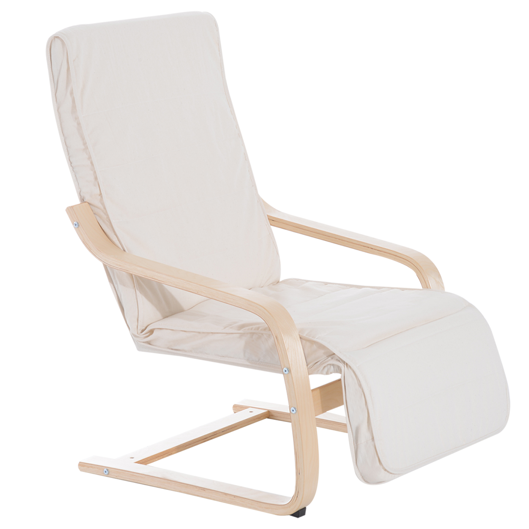 HOMCOM Sillón de Relax Silla de Relax de Madera de Abedul con Reposapiernas ajustable 66.5x81x100cm Beige