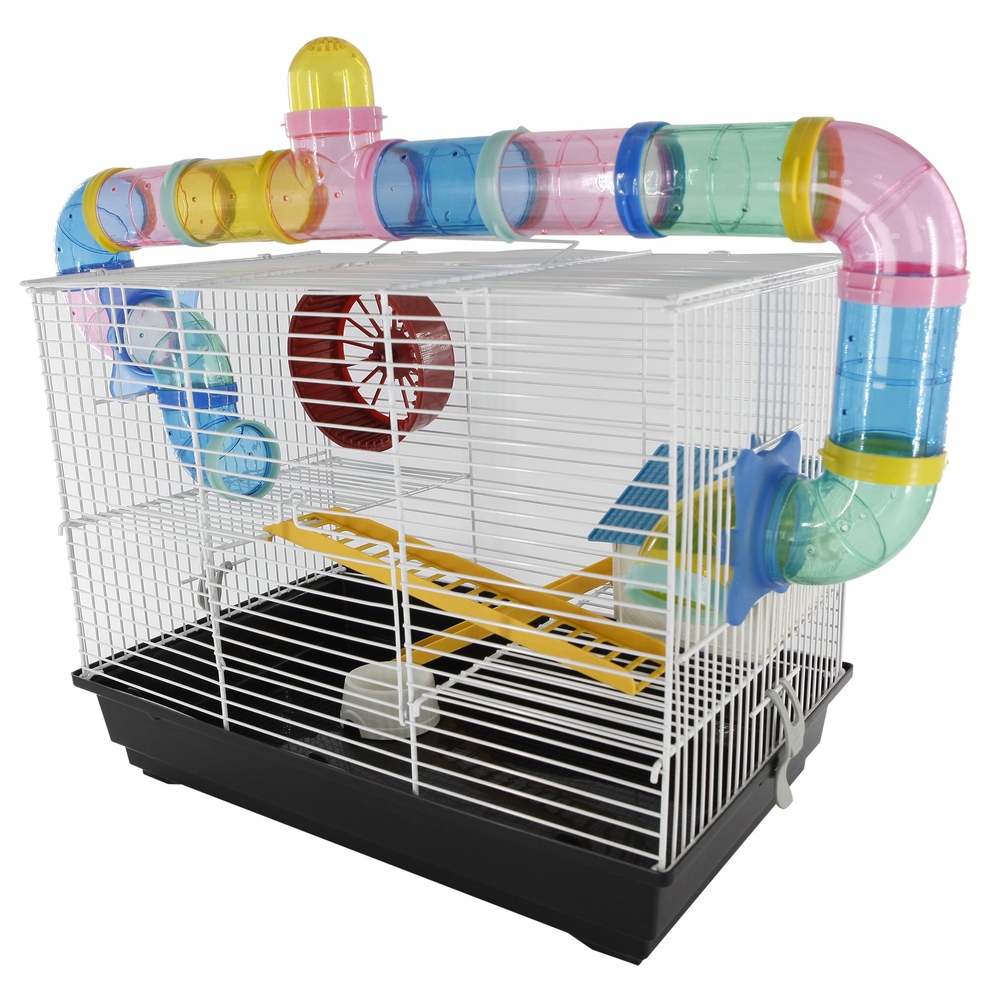 PawHut Gabbia per Criceti con Giochi Tunnel e Casetta Blu e Bianco