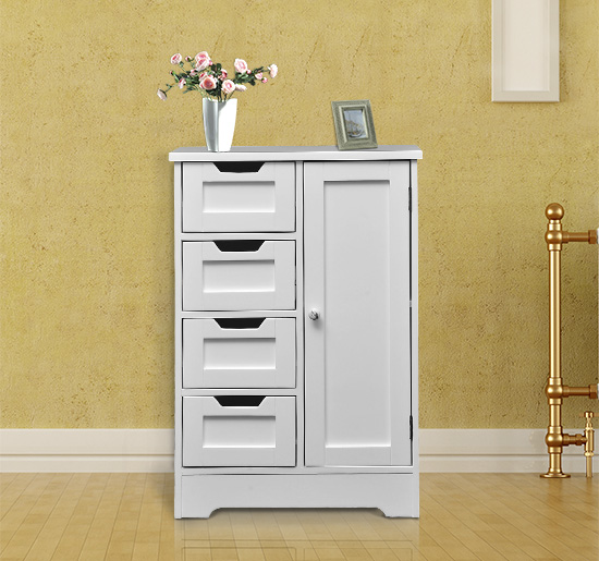 Cassettiera Da Bagno ESituro Con 4 Cassetti – Mobile Autoportante Bianco, 56x30x82 Cm, Con Ripiano Regolabile