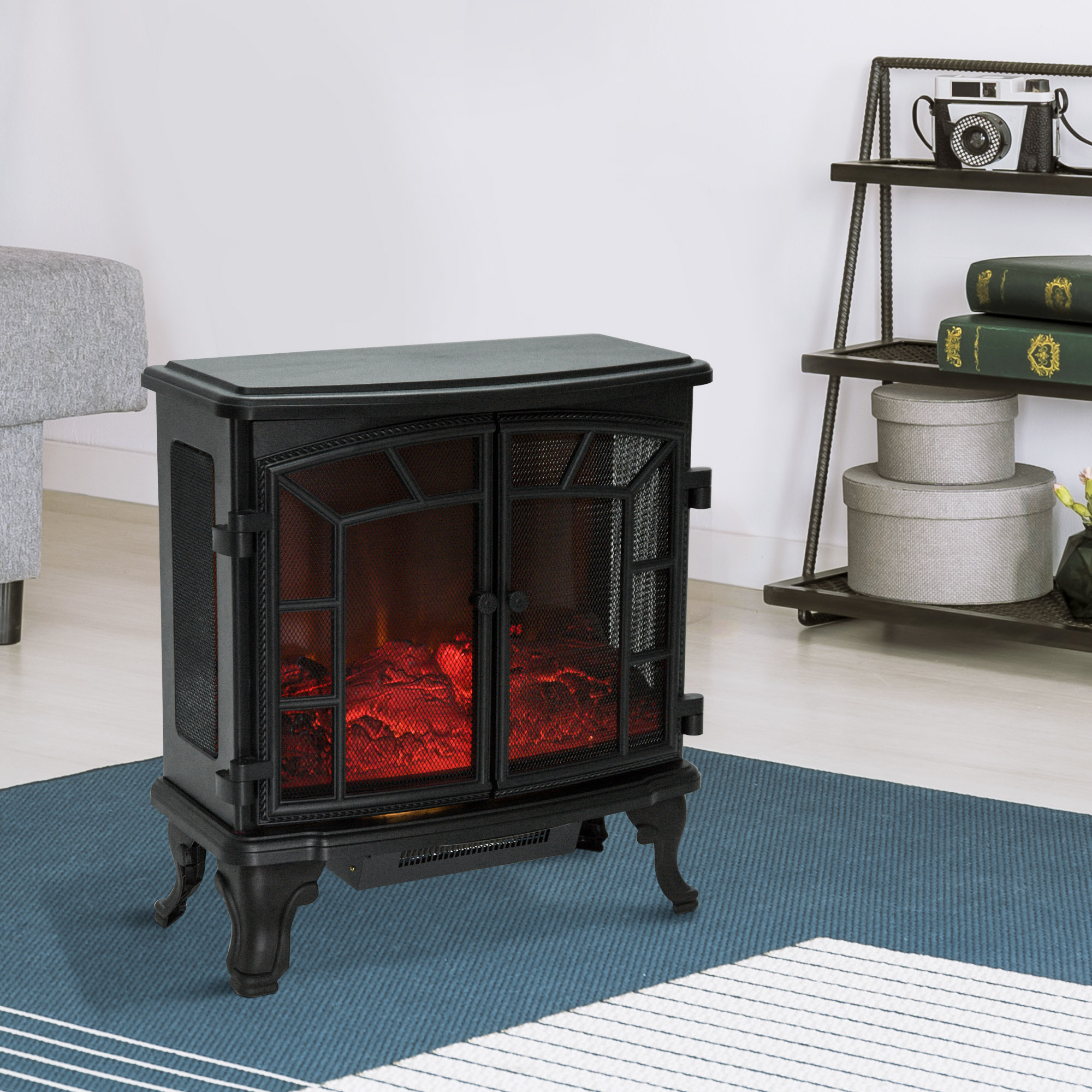 Camino Elettrico HOMCOM - Effetto Fiamma, 1000W/2000W, In ABS E Vetro, Nero, 45x28x54cm - Foto 9