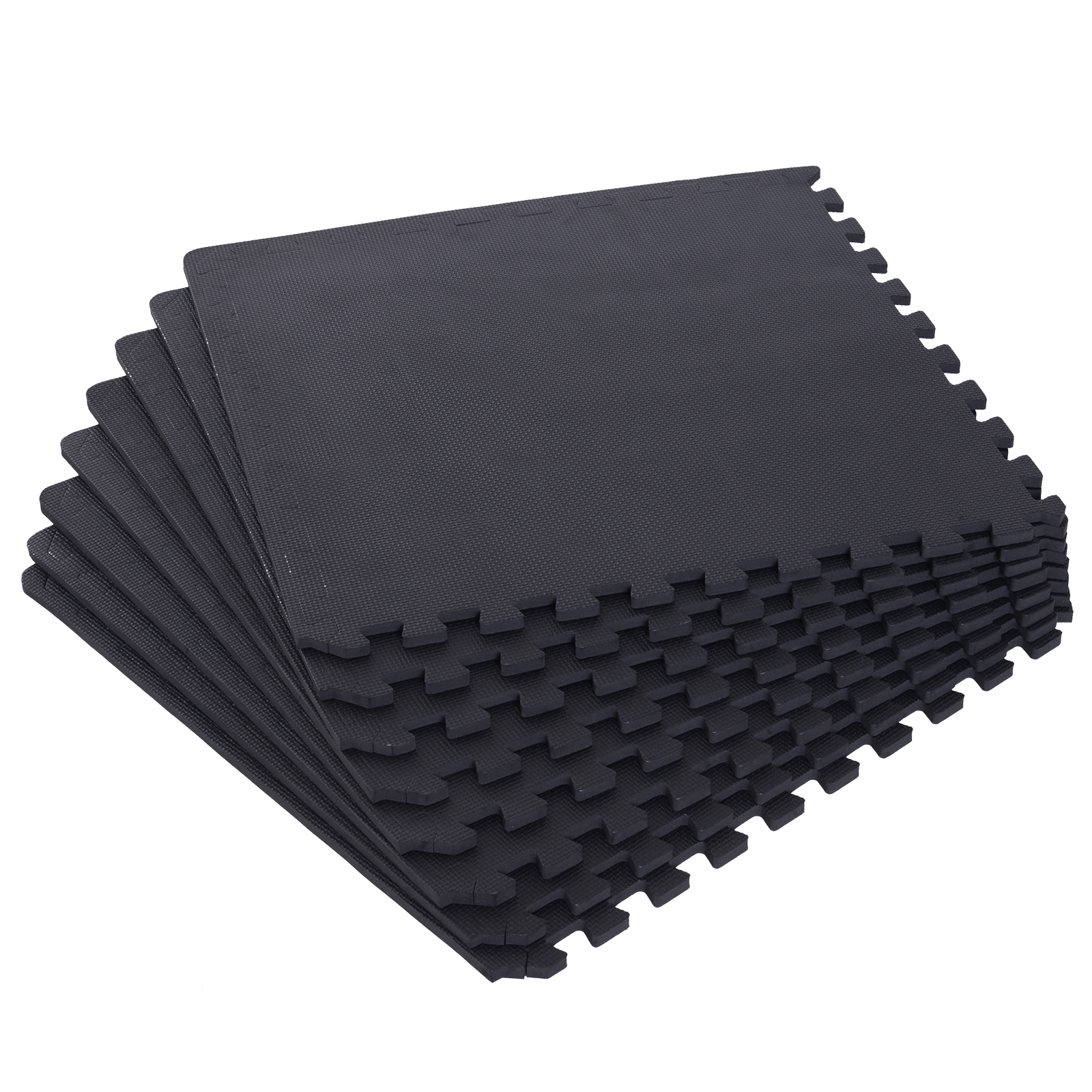 Tappetino Puzzle EVA 10mm - 9 Pezzi 30x30cm, Nero, Per Palestra Casa