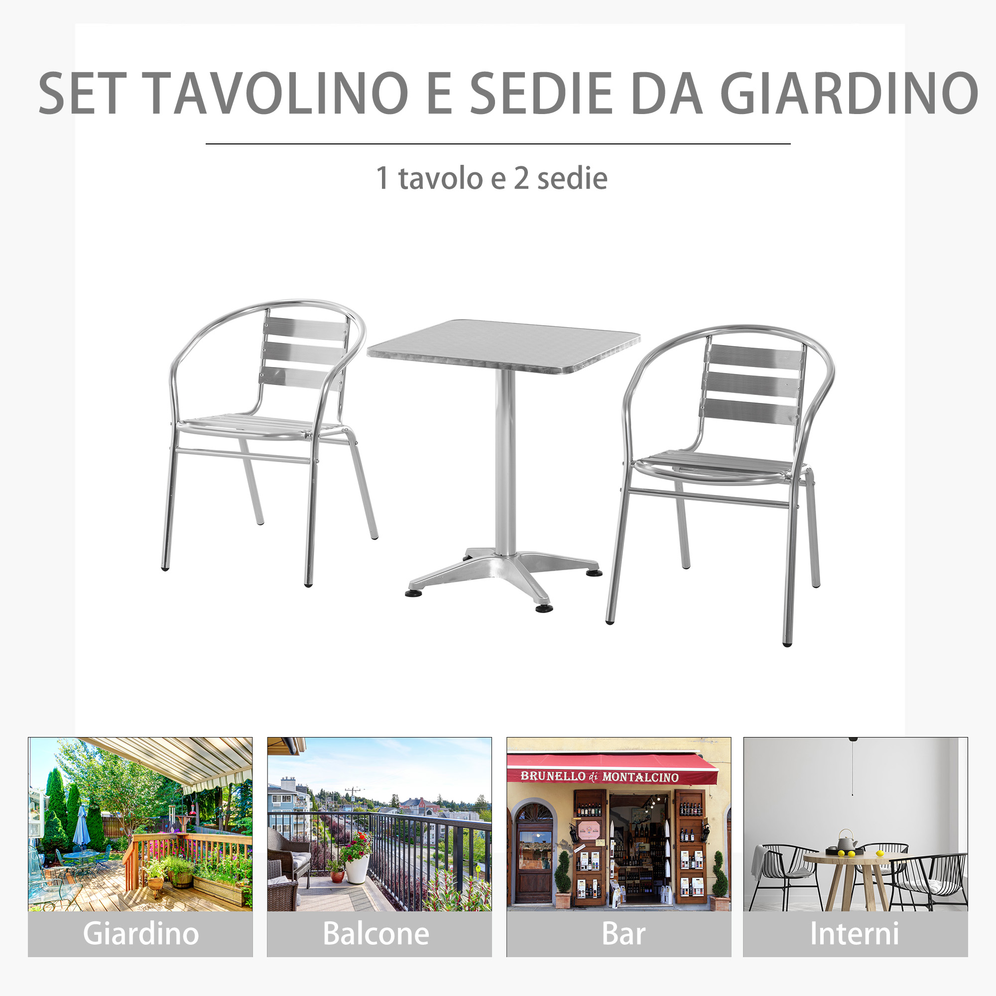 Set Giardino Tavolino + 2 Sedie Pieghevoli Estosa - Alluminio Taupe, Robusti E Resistenti - Foto 6