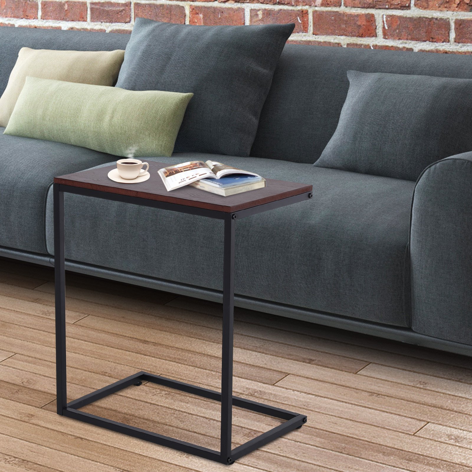 Vassoio TV Girevole Legno Tavolino Da Divano Regolabile A Forma Di C - Girevole 360°, Altezza 45-81 Cm, Legno MDF Nero Tavolino Divano - 7