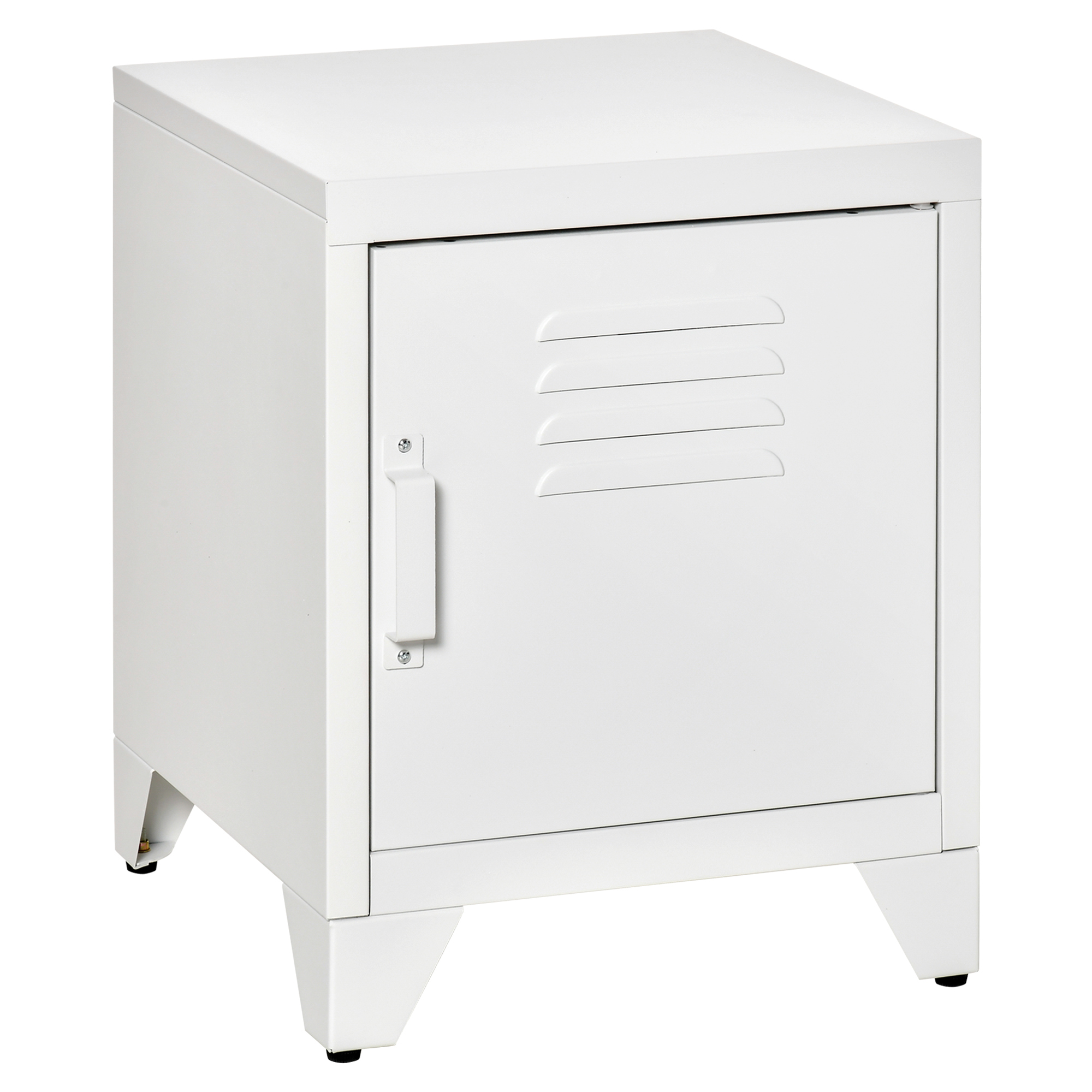 HOMCOM Mesilla de Noche de Metal para Dormitorio Mesita Auxiliar con 1 Puerta y Estante Ajustable para Salón Oficina 40x40x50 cm Blanco|AOSOM ES