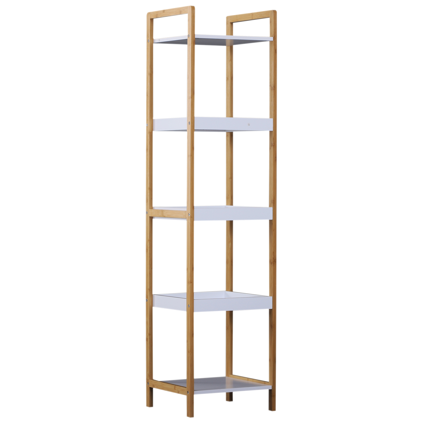 HOMCOM Scaffale Portaoggetti a 5 Ripiani in Bambù per Ingresso, Bagno e Ufficio, 32x30x130 cm, Bianco