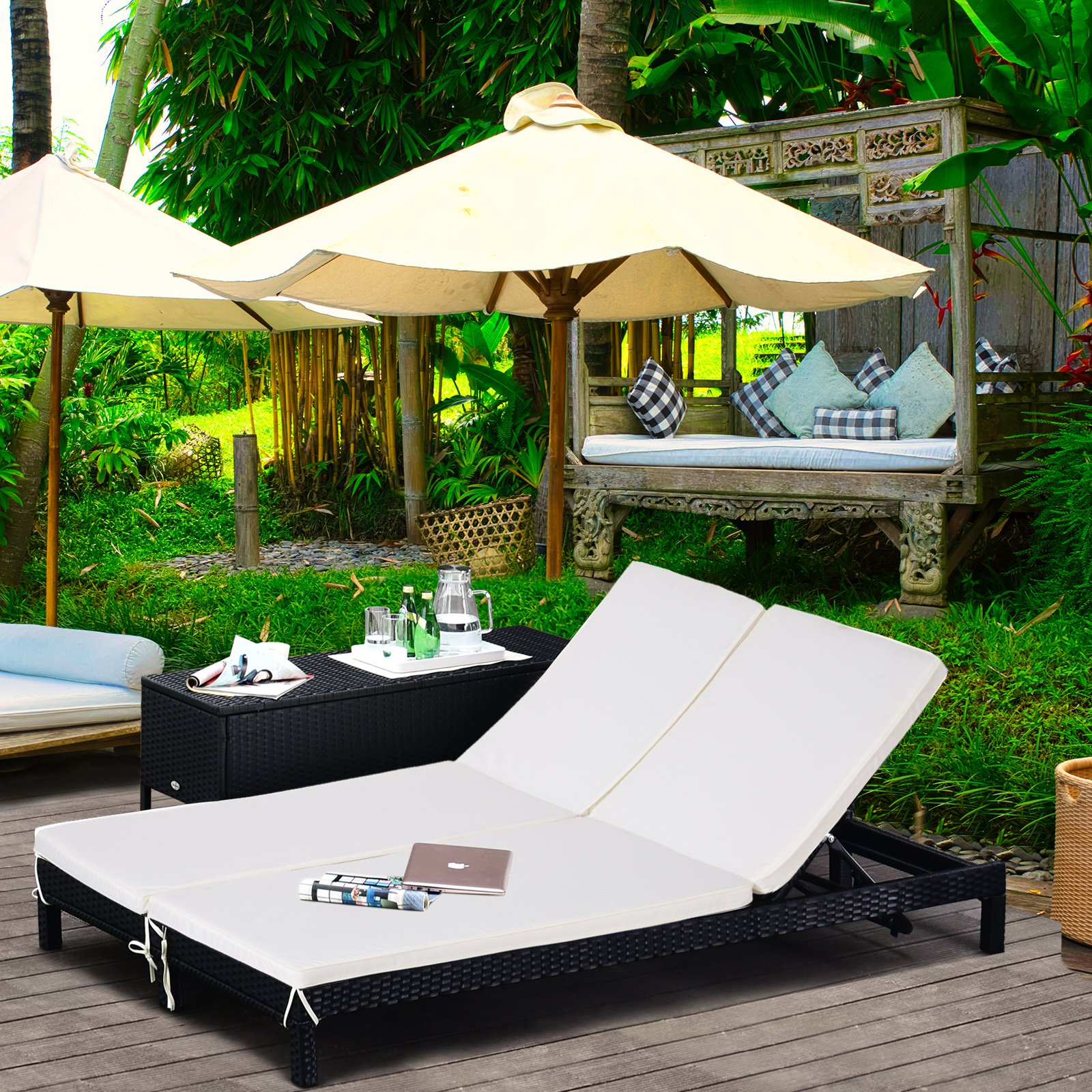 Tidyard Lettino Prendisole Matrimoniale in Polyrattan