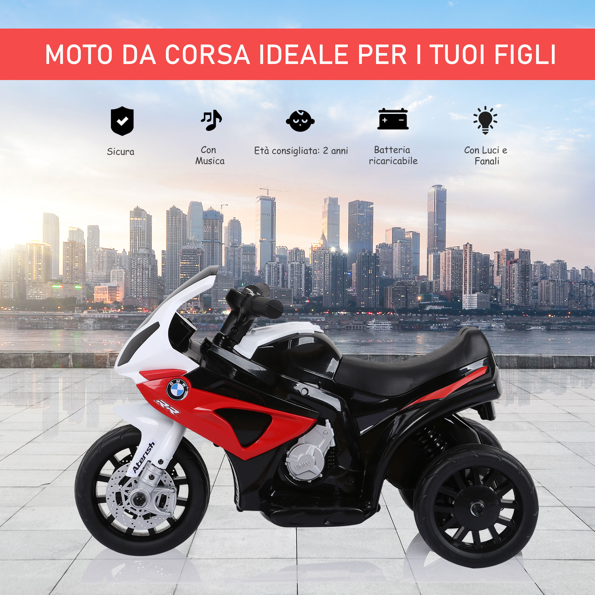 Moto elettrica bmw hp4 6v per bambini, 1 posto blu