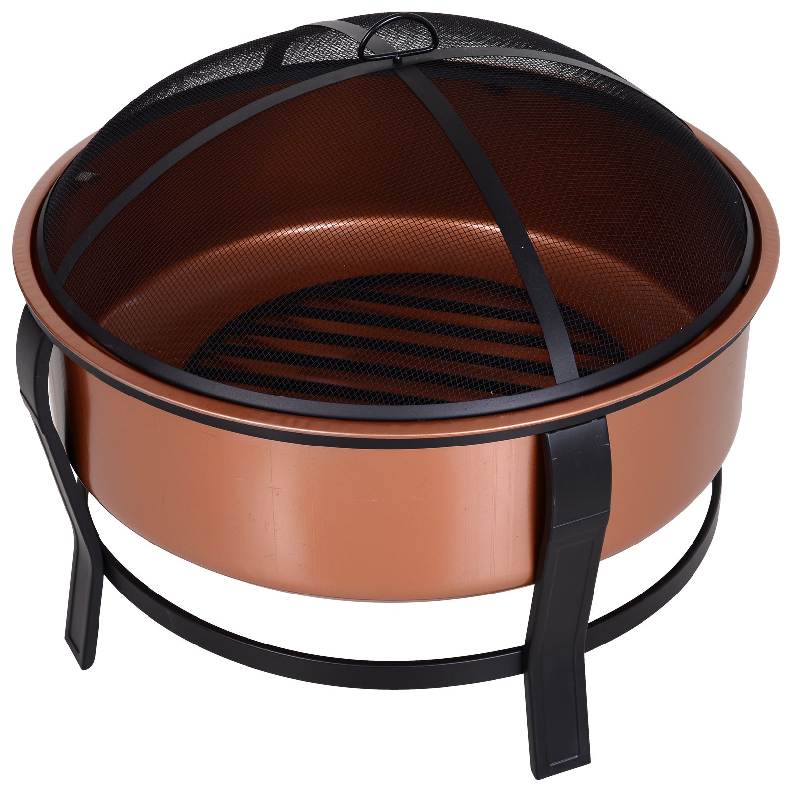 Outsunny Braciere Da Giardino Con Coperchio Parascintille E Griglia Pe Barbecue In Metallo 76x76x47cm Nero - Foto 2