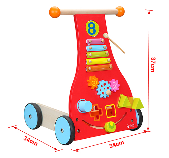 Girello In Legno 2 In 1 Per Bambini 1 Anno - Multifunzione Auto Con Attività Montessori