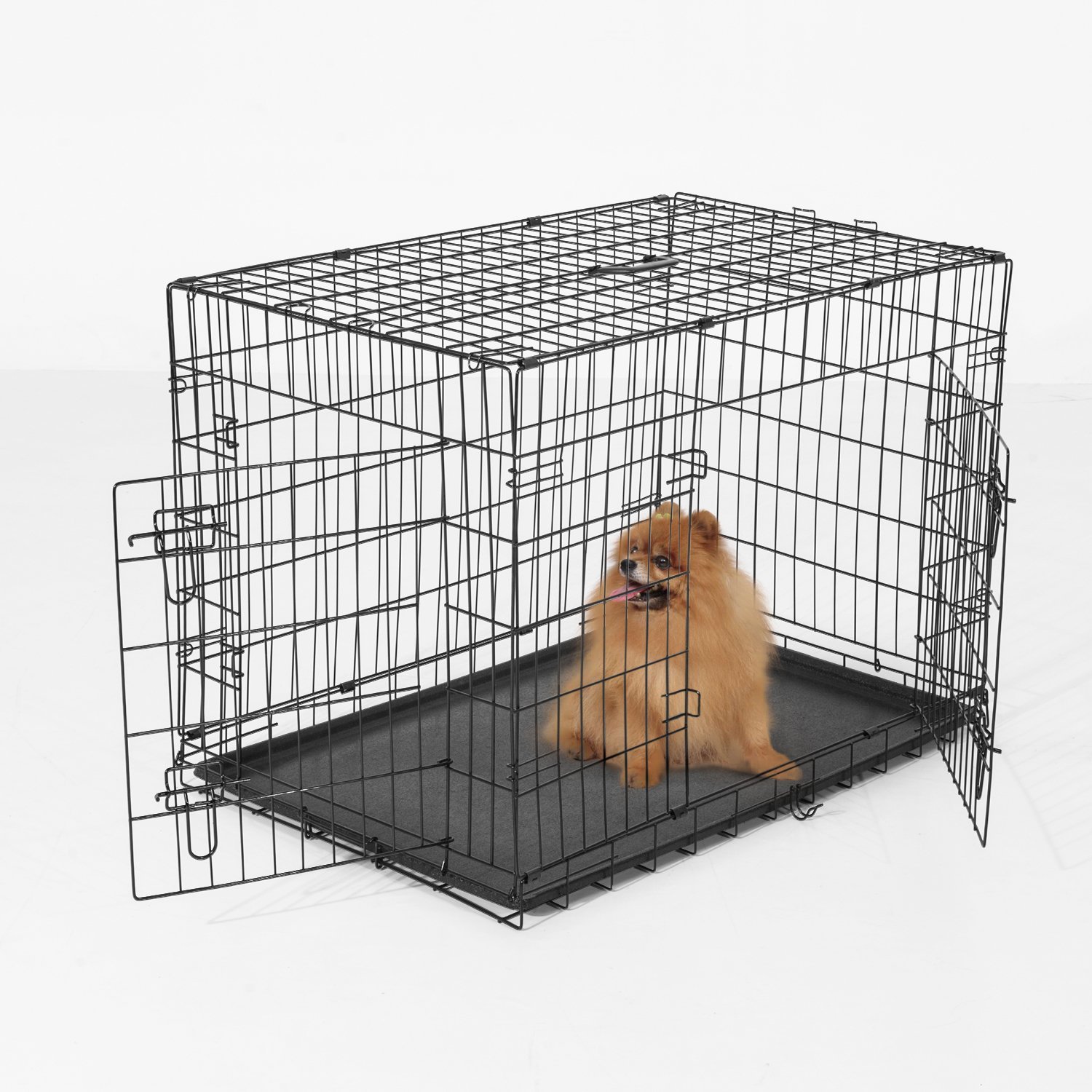 Gabbia Trasportino Pieghevole PawHut Per Cani E Gatti - 122x77x82 Cm Nero, Doppia Porta Con Sicurezza - Foto 6