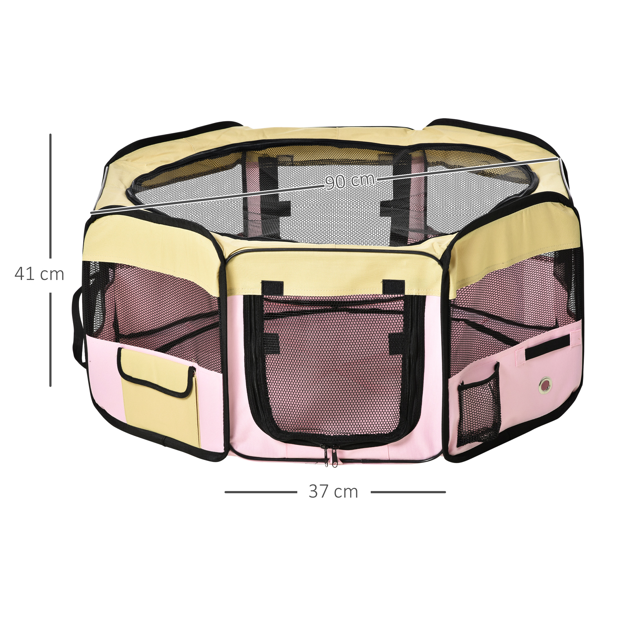 PawHut Small Pet Playpen, Fabric Enclosure for Dogs, Cats, Rabbits, Guinea Pigs, Pink, L37 x H37cm x D90cm