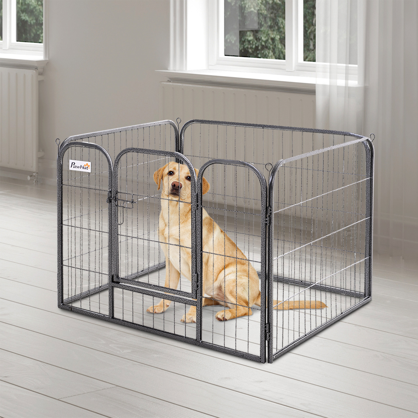 Recinto Per Cani Pieghevole PawHut - Grigio, 82x82x60 Cm, Per Interno Ed Esterno Con Porta A Catenaccio