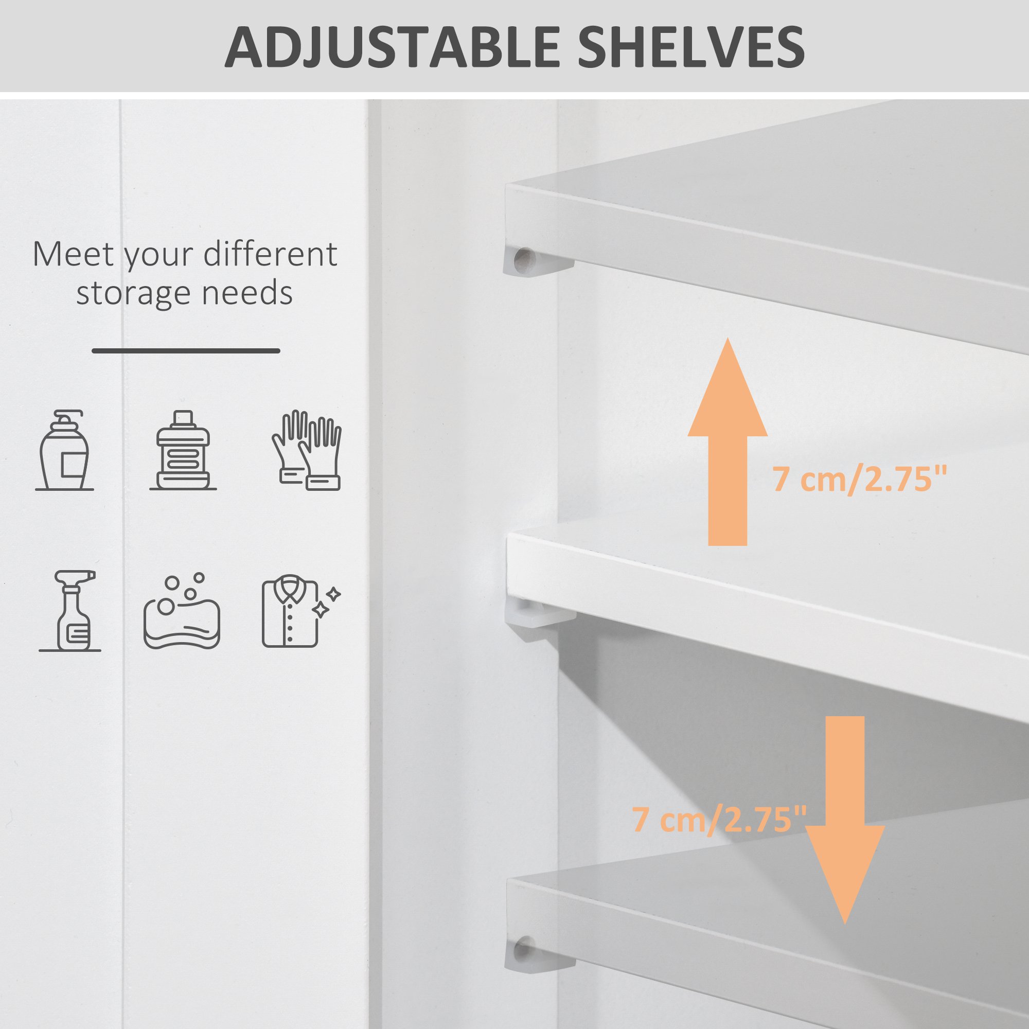 Kleankin Bathroom Storage Cabinet, Slim Freestanding Unit with 2 Drawers & Adjustable Shelf, White