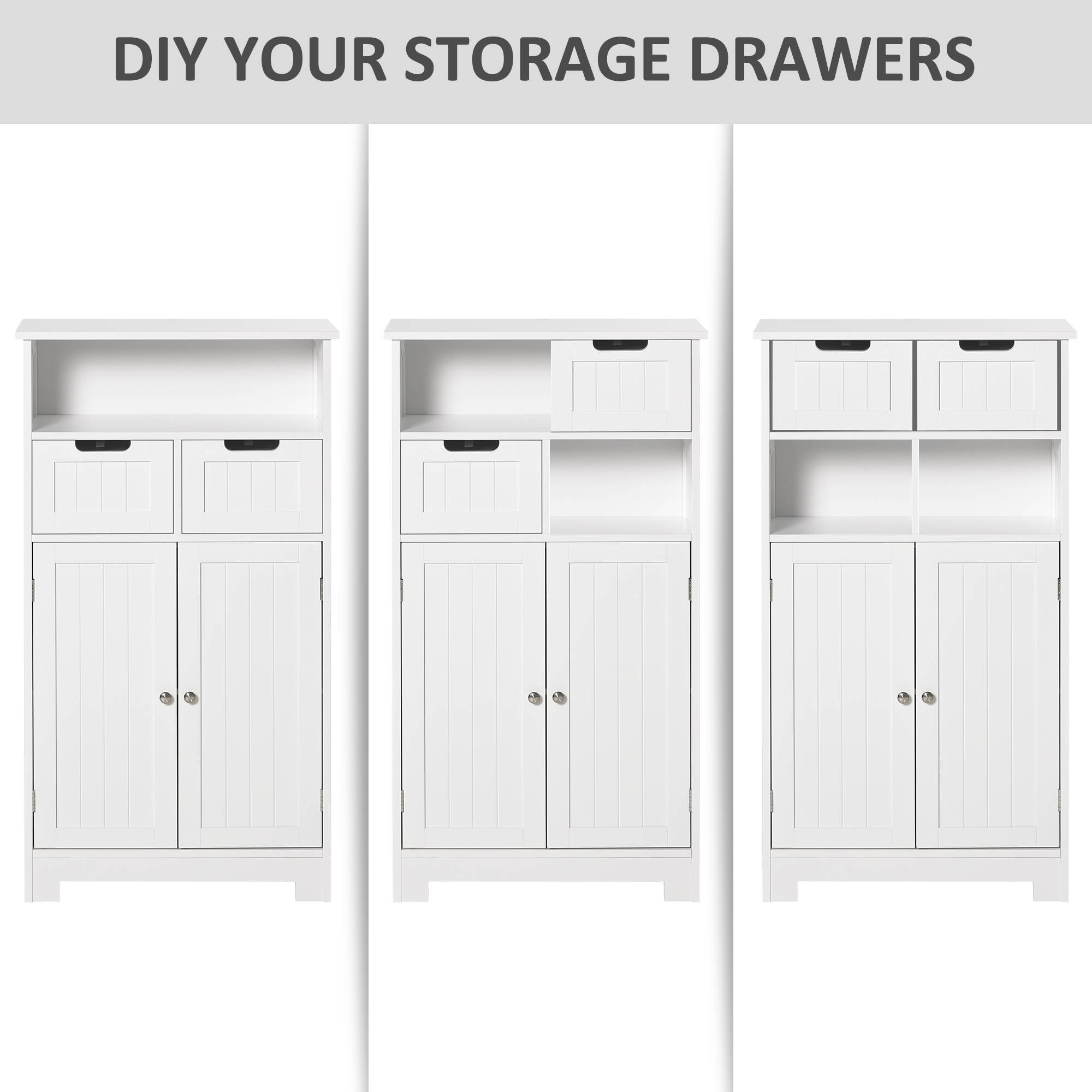 Kleankin Bathroom Storage Cabinet, Slim Freestanding Unit with 2 Drawers & Adjustable Shelf, White