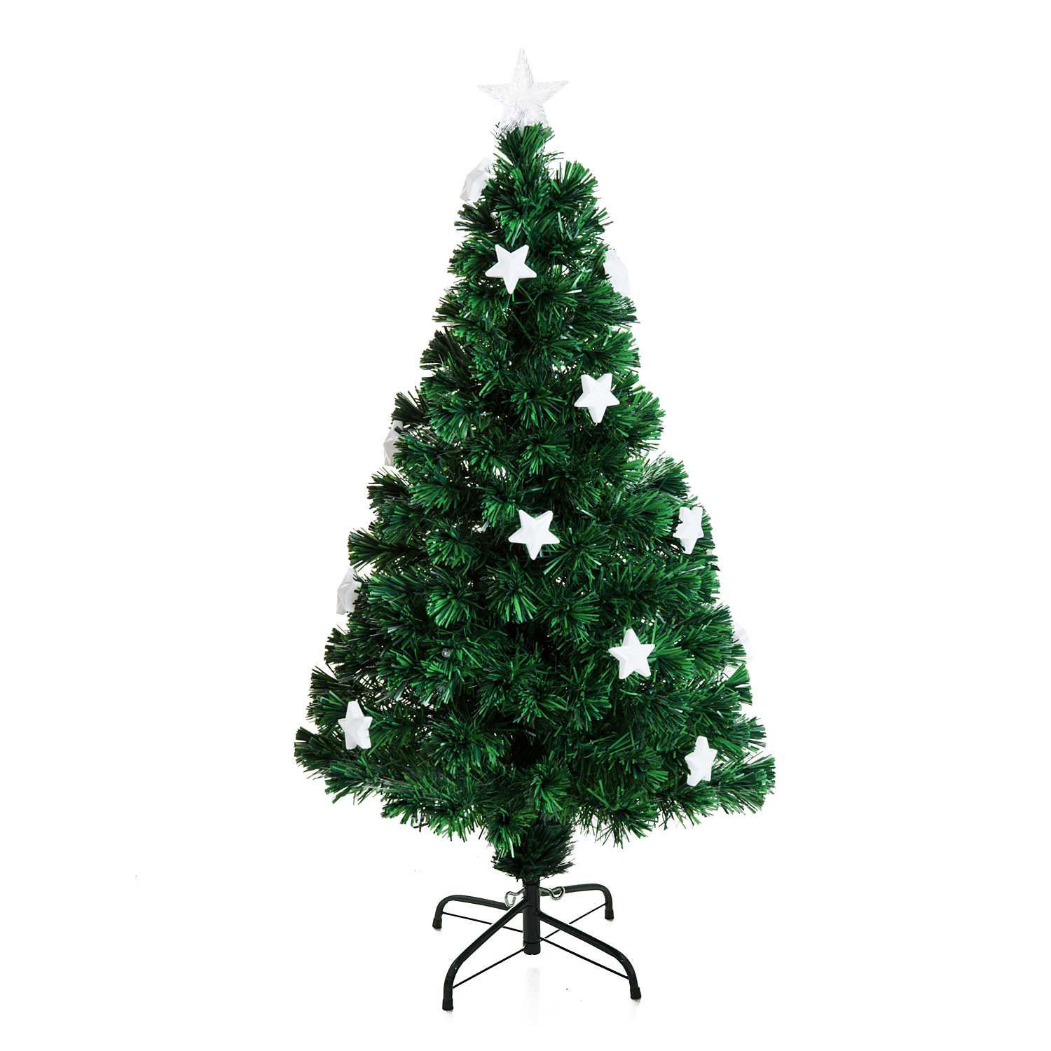 HOMCOM 4ft 120cm Fiber Optic Xmas Tree Artificial Christmas Tree W/ Stars