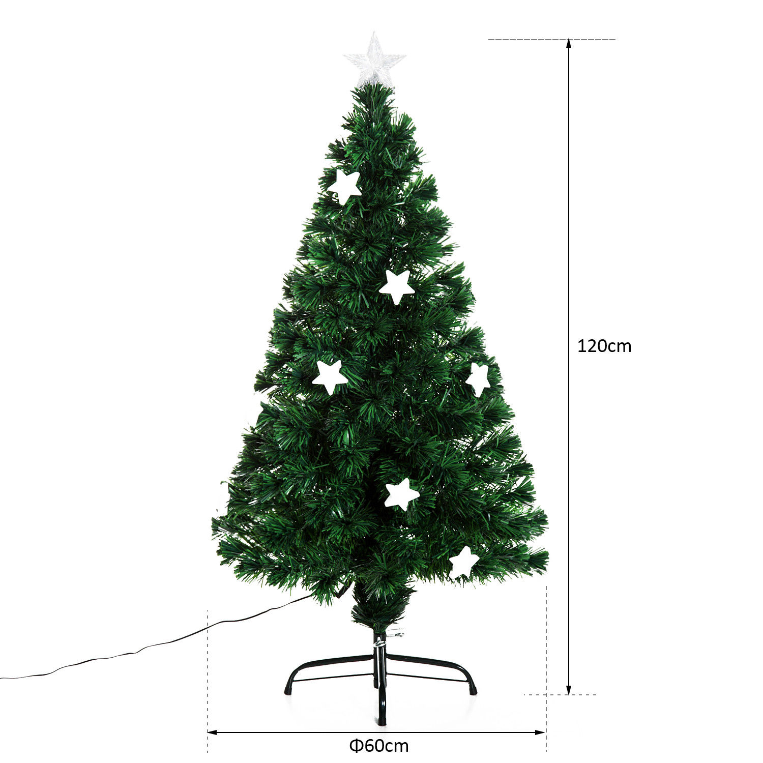 HOMCOM 4ft 120cm Fiber Optic Xmas Tree Artificial Christmas Tree W/ Stars