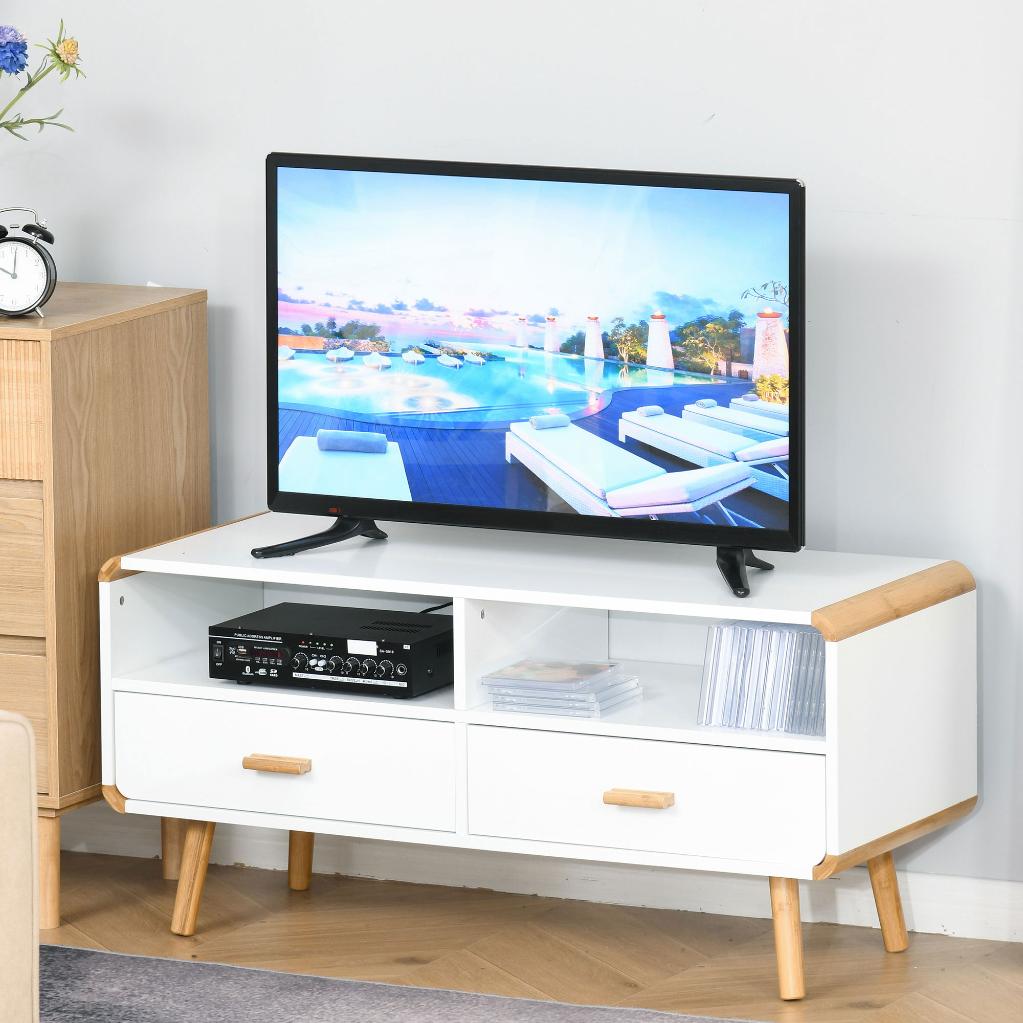 Weie TV-Bank mit Bambus-Elementen von HOMCOM | Aosom.de
