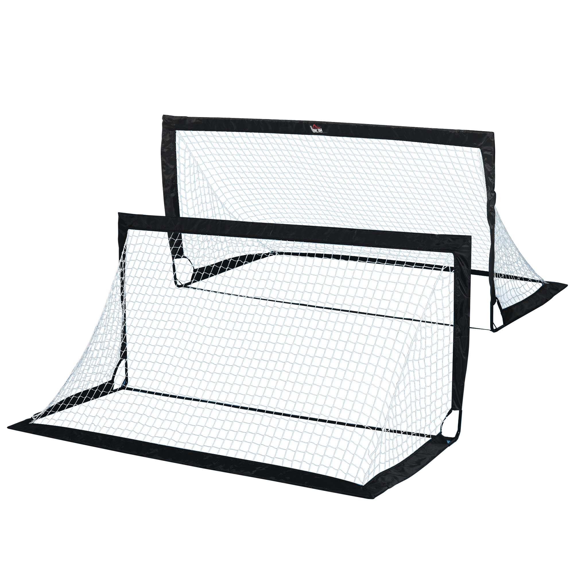 HOMCOM Fußballtore, Fußballnetz, 2er Set Minitore, Faltbar, Stahl, Tetrolon, Schwarz, 186 x 90 x 89 cm