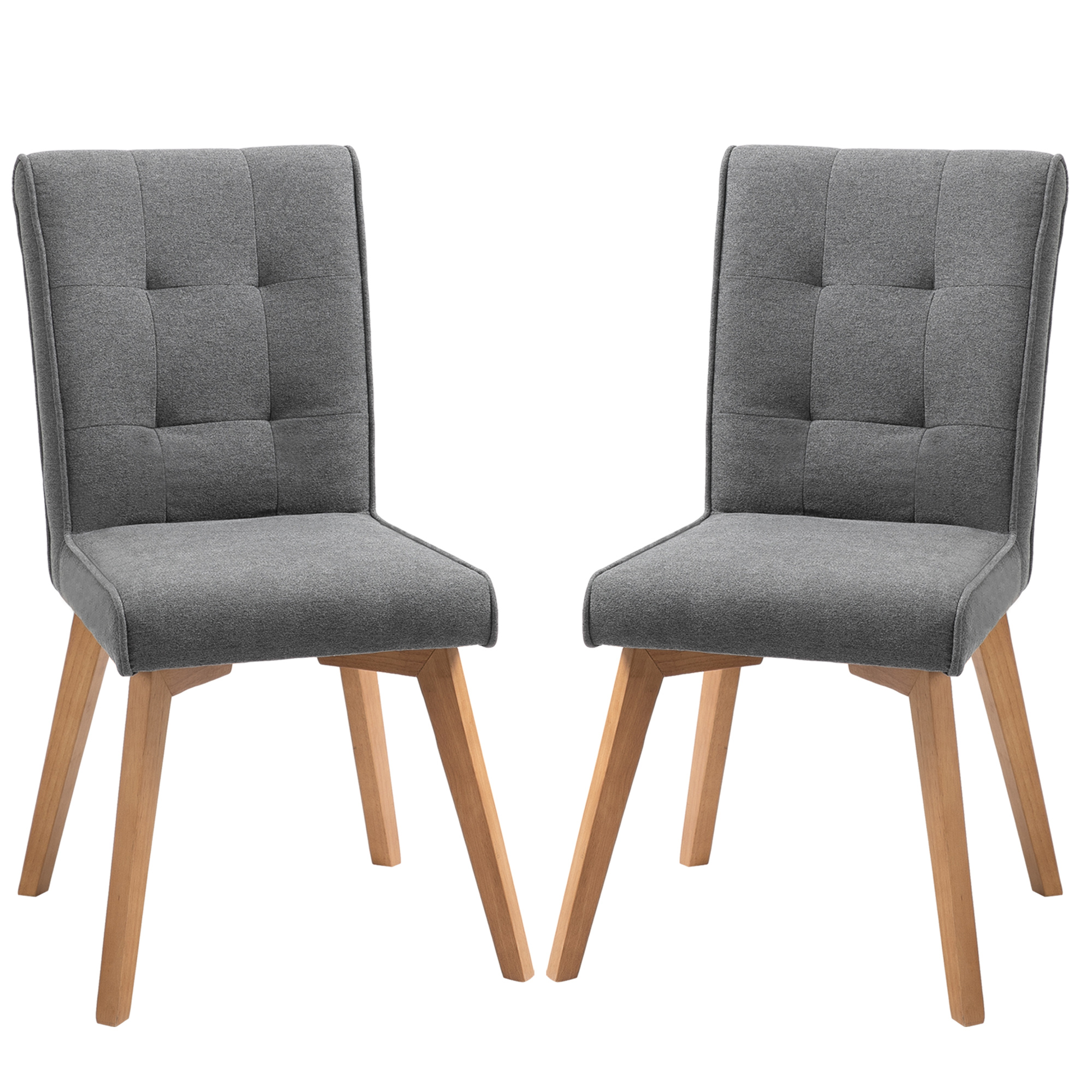 HOMCOM Esszimmerstühle 2er-Set mit Rückenlehne Leinen-Polyester-Gewebe Schaumstoff Gummiholz Grau 45 x 61,5 x 94 cm Dunkelgrau/Kohlegrau